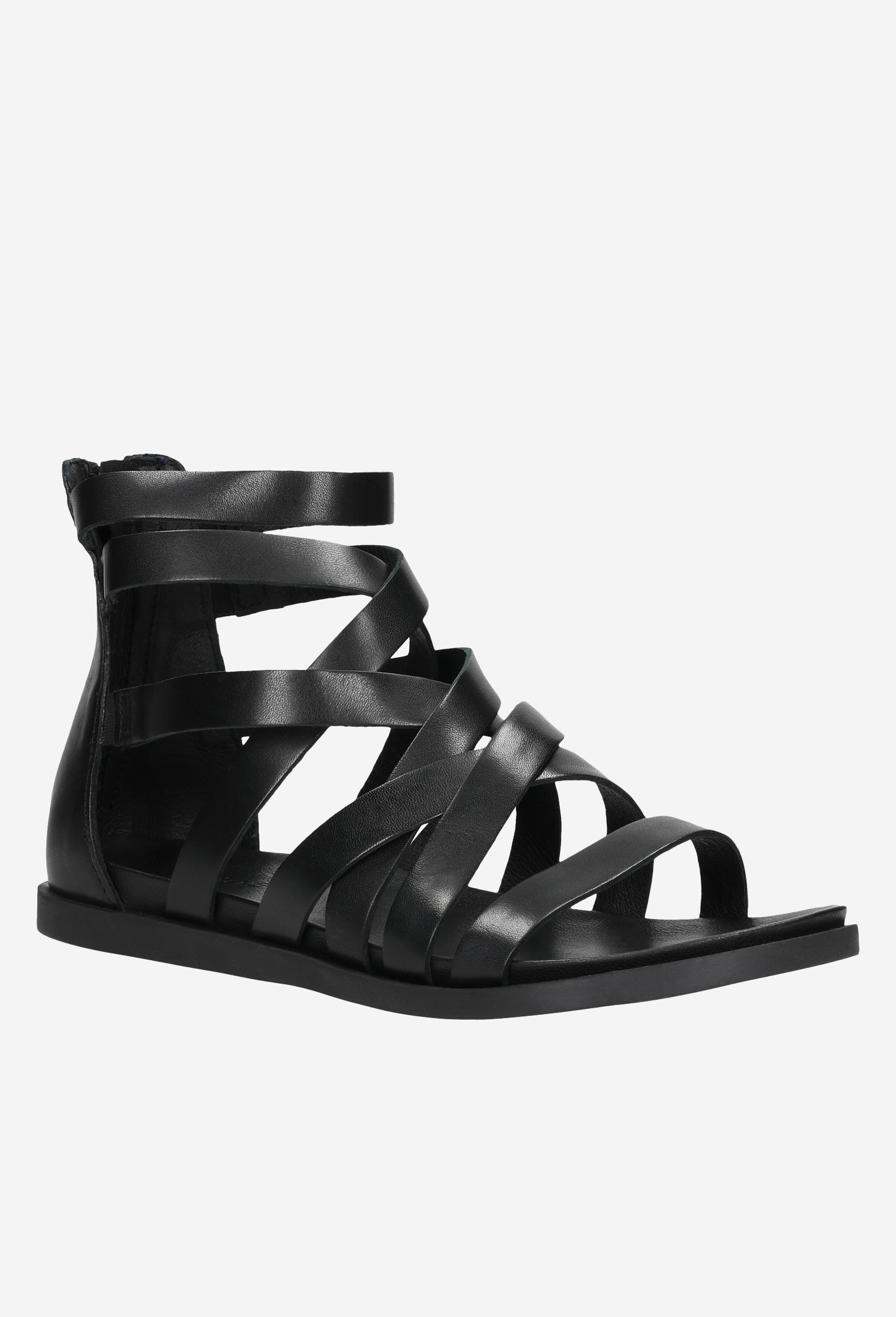 Skórzane złote sandały damskie na płaskiej podeszwie