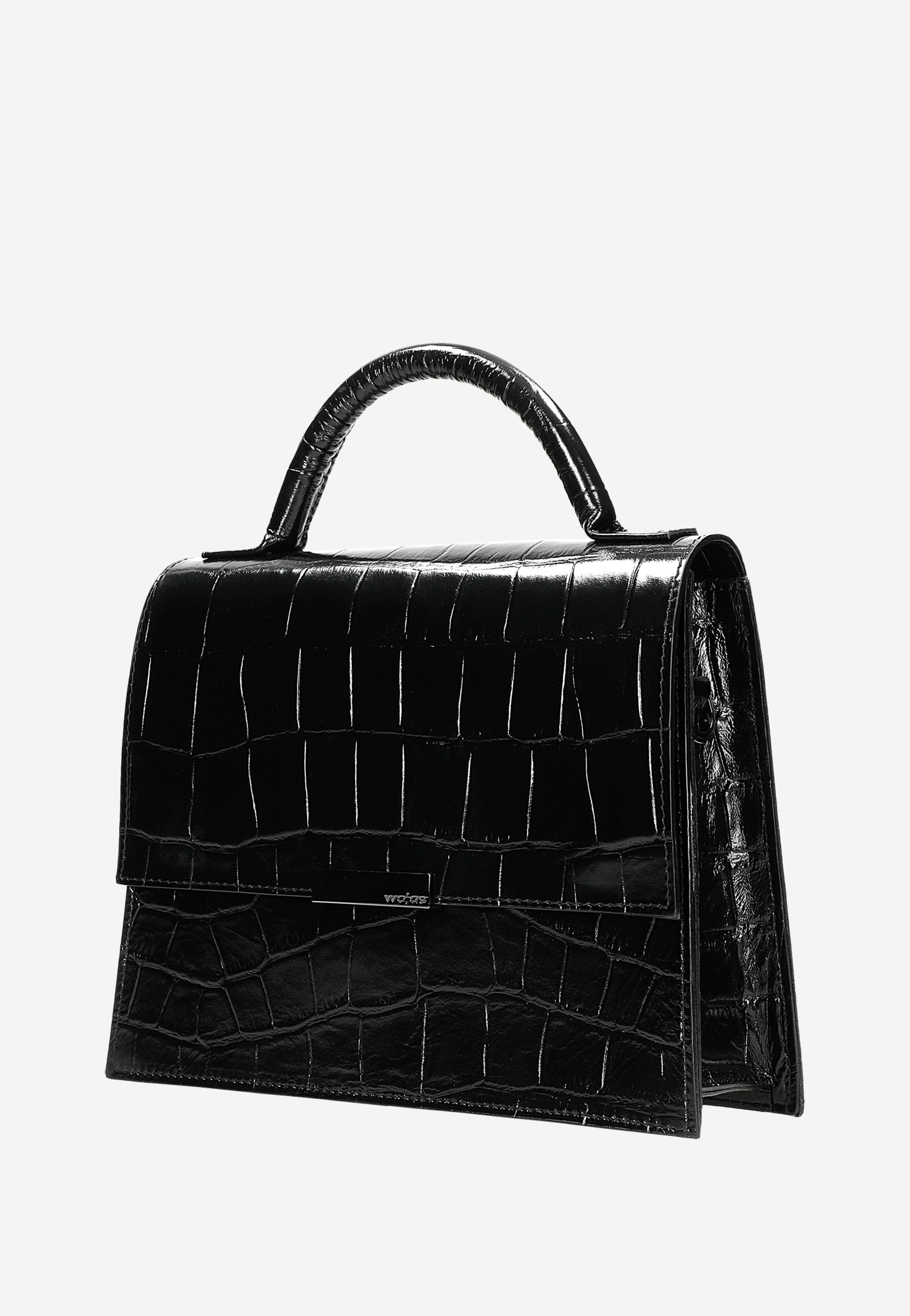 Czarny lakierowany kuferek z teksturą