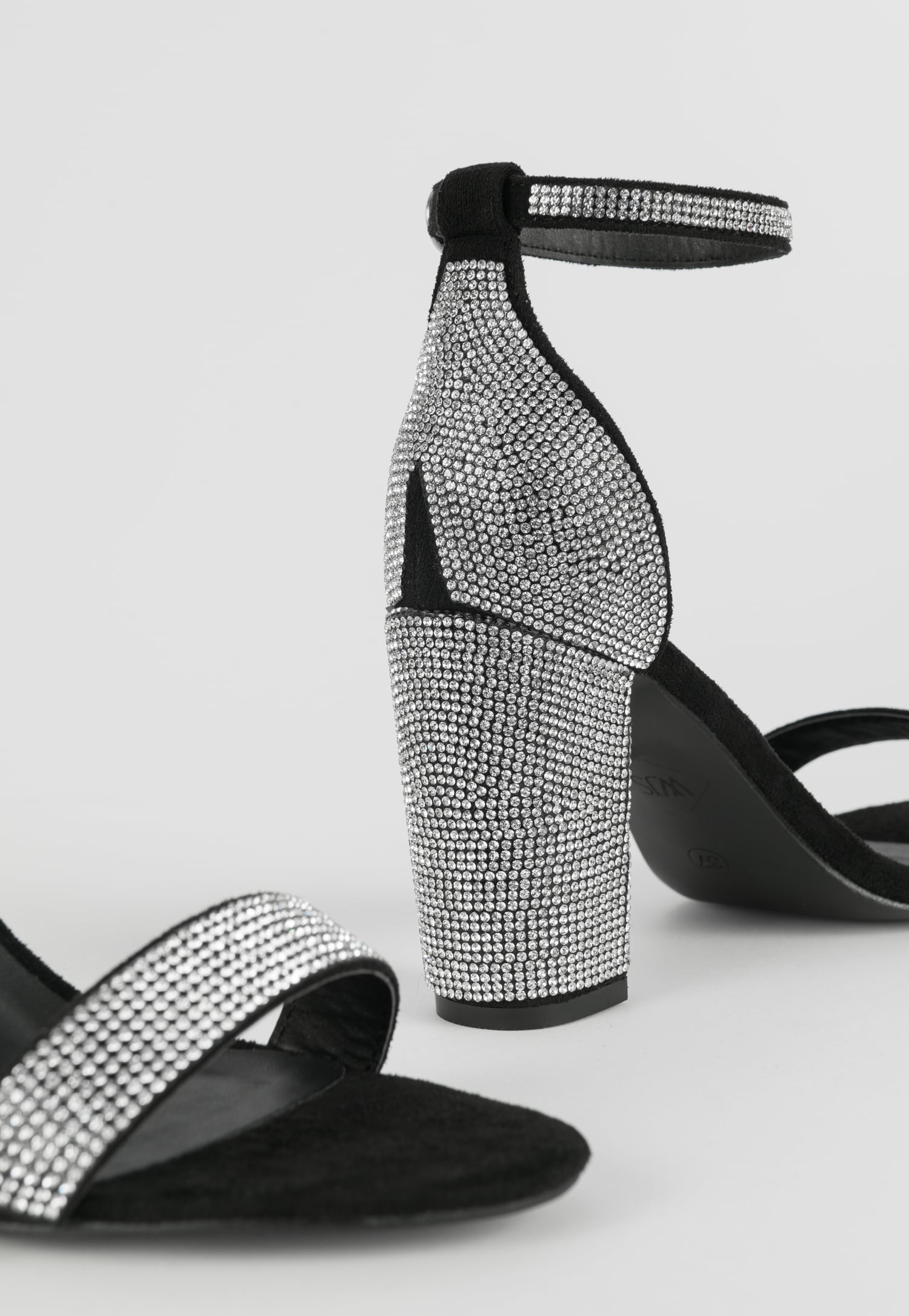 WJS czarne sandały damskie z kryształkami