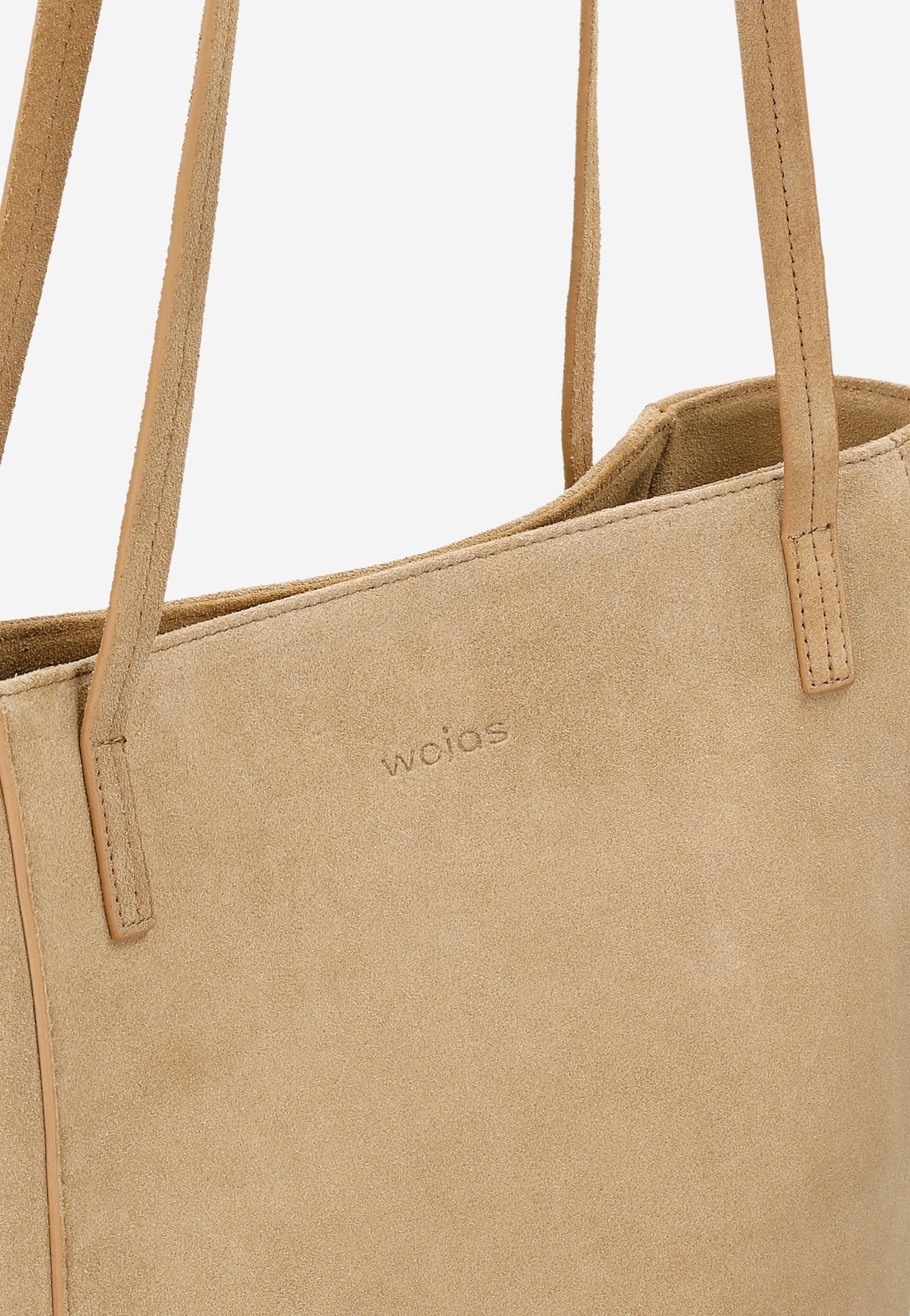 Duża shopperka damska z jasnobrązowej dwoiny welurowej