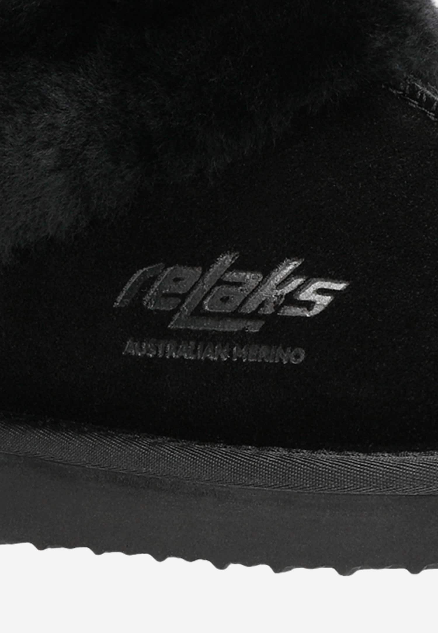 Czarne skórzane kapcie RELAKS z wełną z merynosa