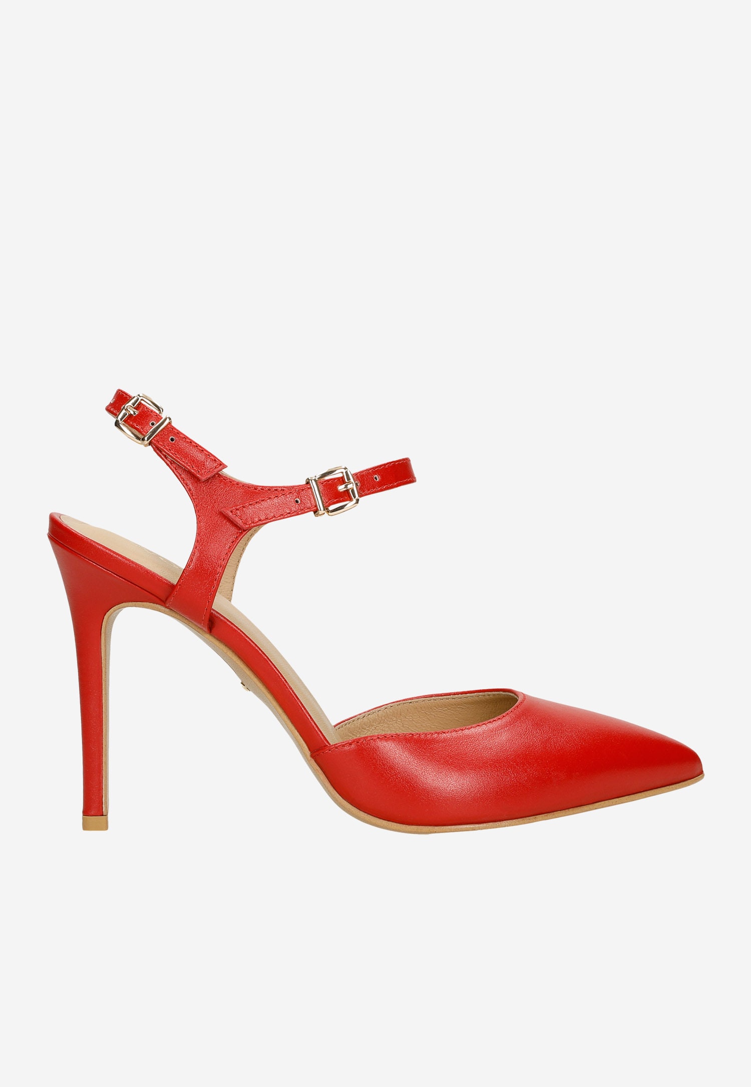 Czerwone skórzane szpilki z odkrytą piętą