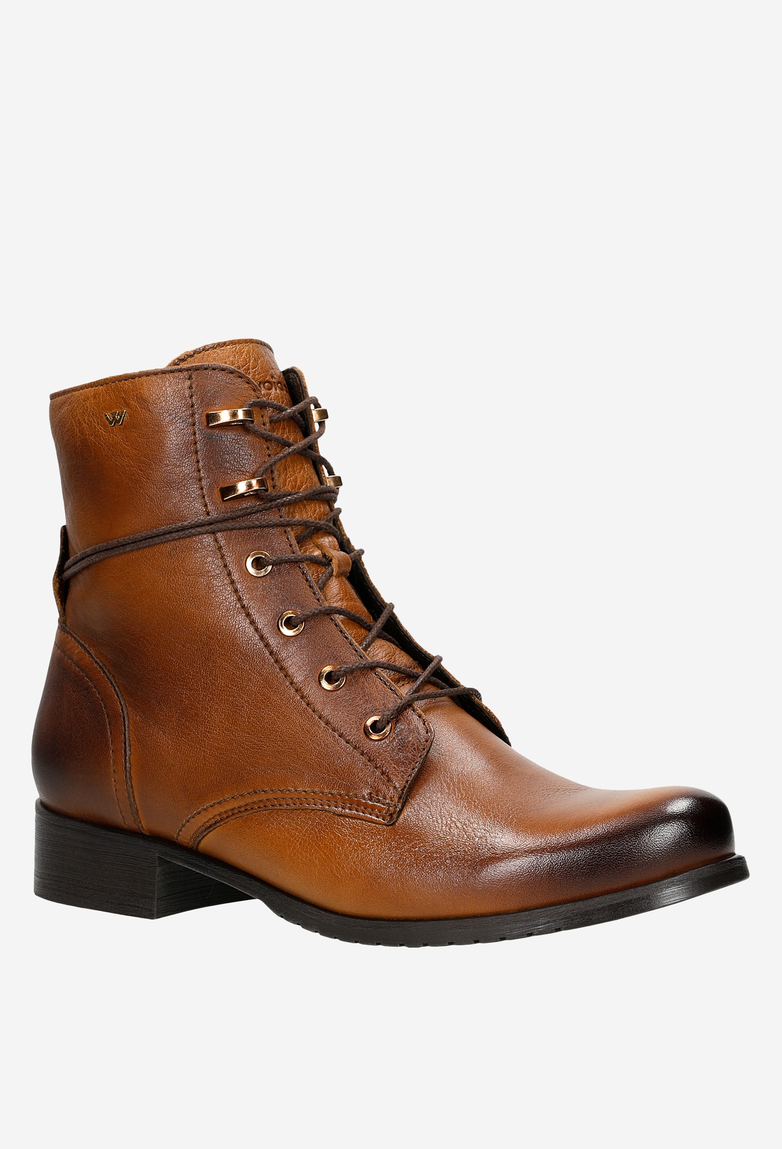 Jasnobrązowe trzewiki damskie sznurowane