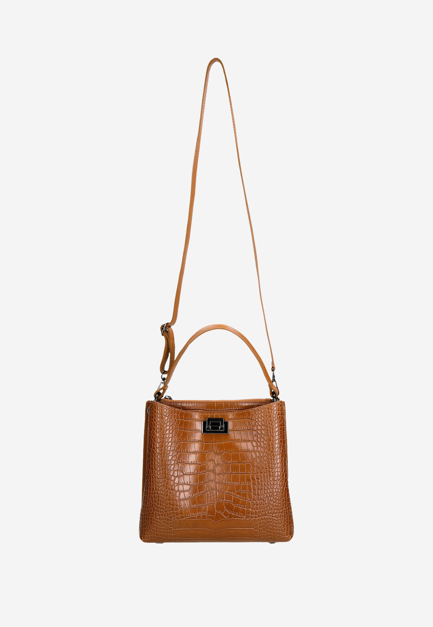 Duża ciemnobrązowa torebka damska kuferek z tłoczeniem