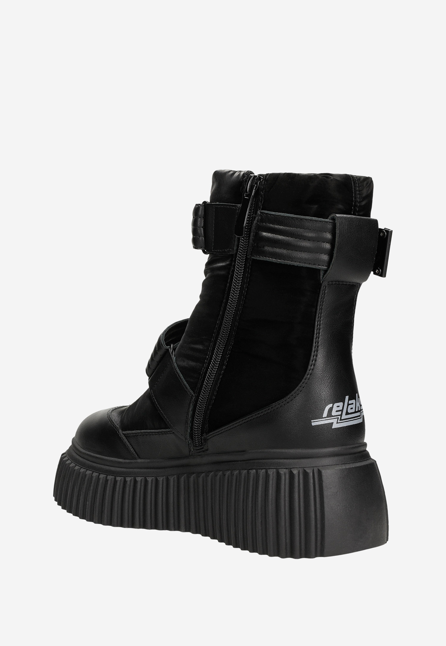 RELAKS czarne Śniegowce damskie paskami na rzep