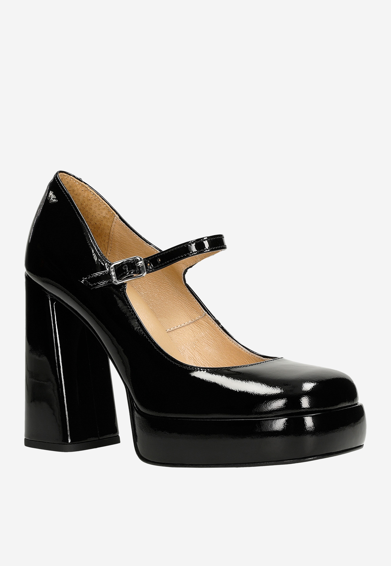 Czarne lakierowane czółenka Mary Jane na wysokim obcasie