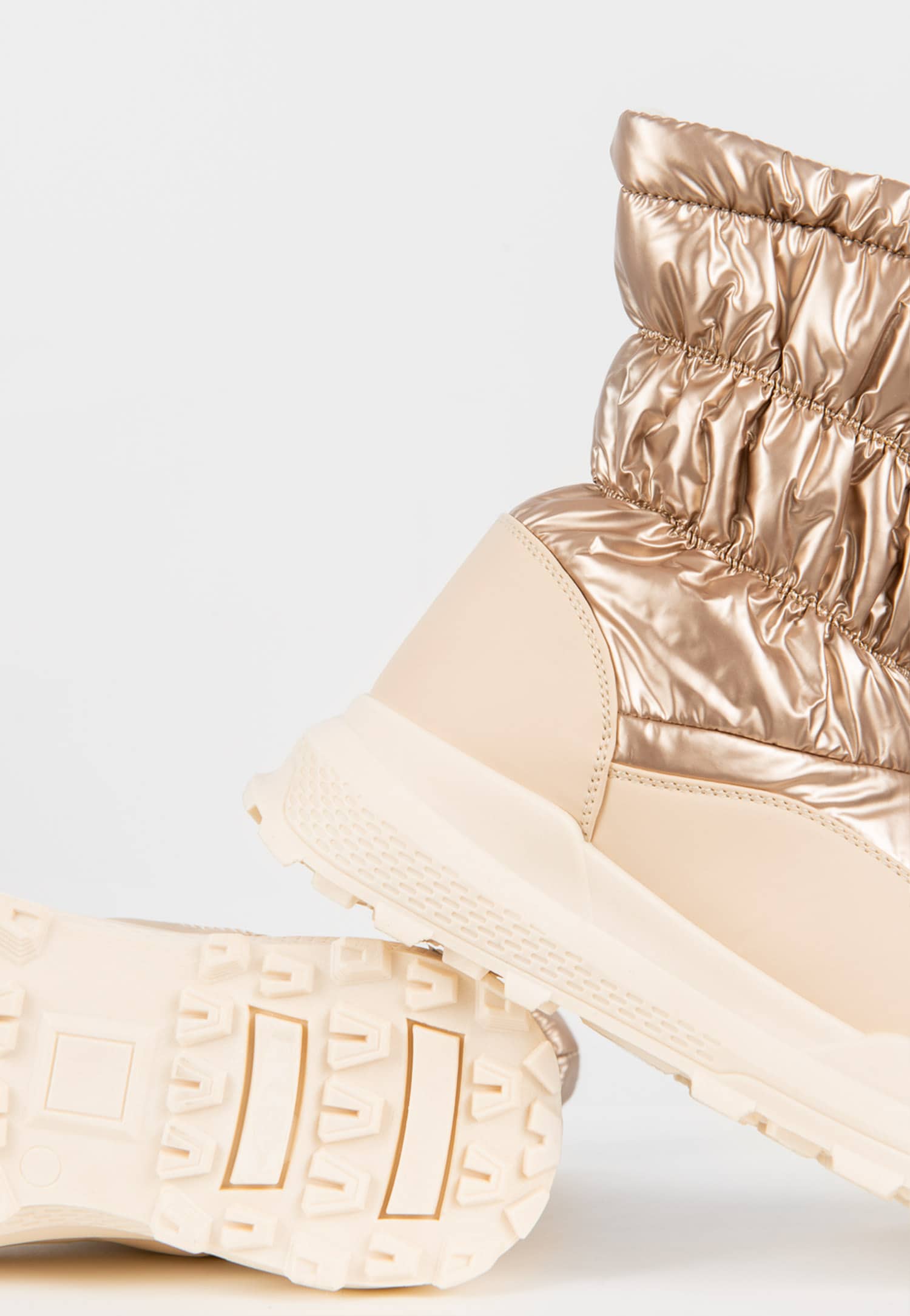 WJS złote Śniegowce damskie z błyszczącym materiałem