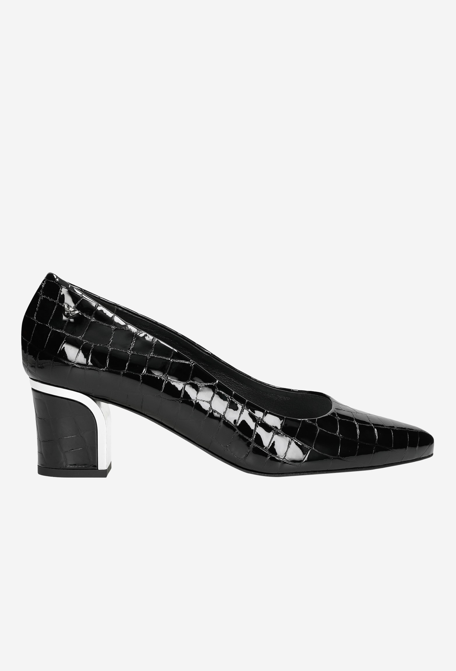 Czarne czółenka damskie z ozdobnym obcasem