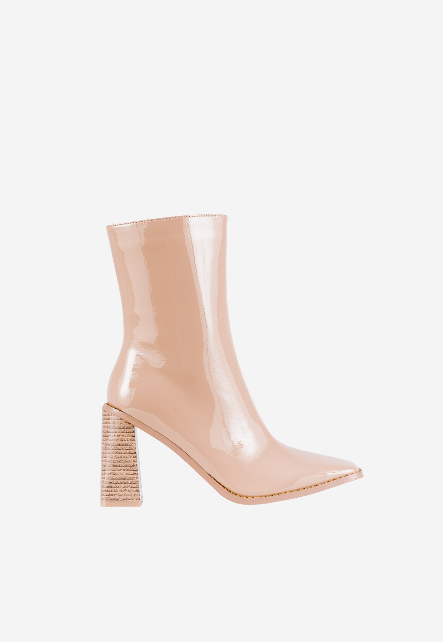 WJS beżowe lakierowane botki z noskiem w szpic