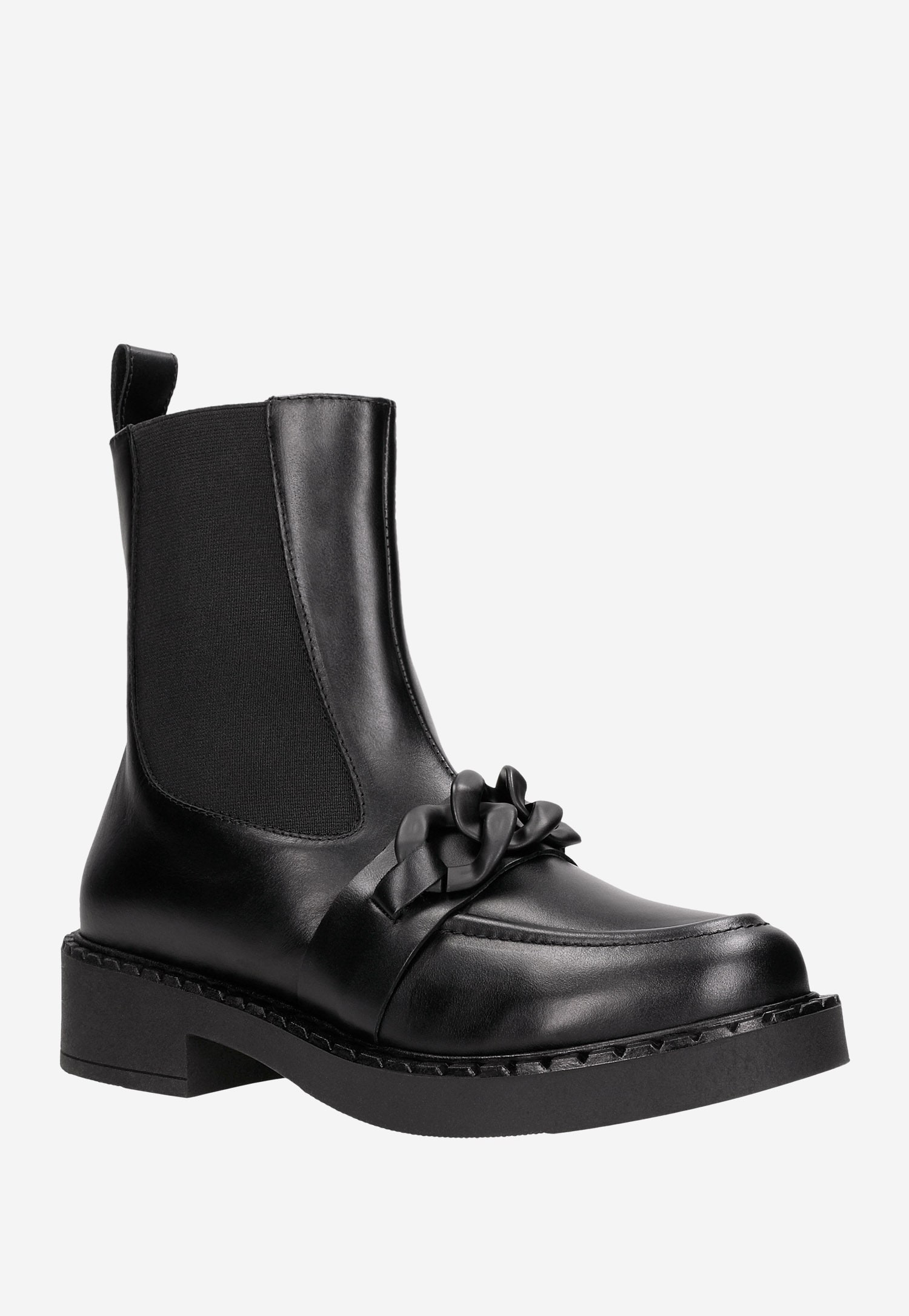 Czarne botki damskie z ozdobami charakterystycznymi dla mokasynów