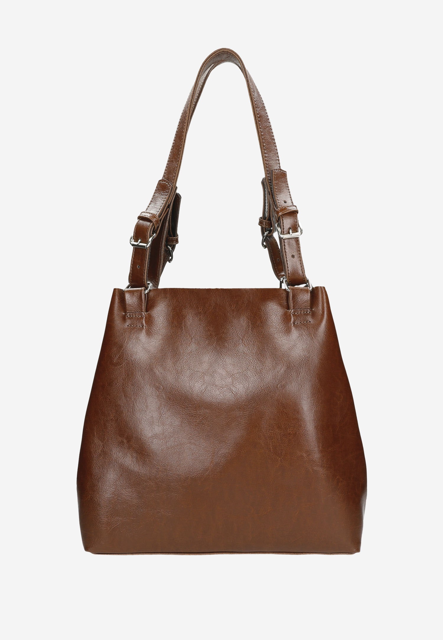 Pojemna skórzana torebka damska w kolorze brązowym