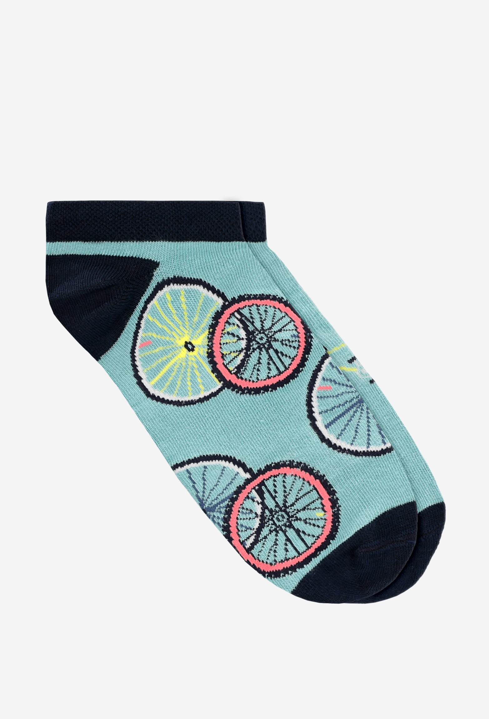 Zielono-granatowe stopki we wzór rowerowy