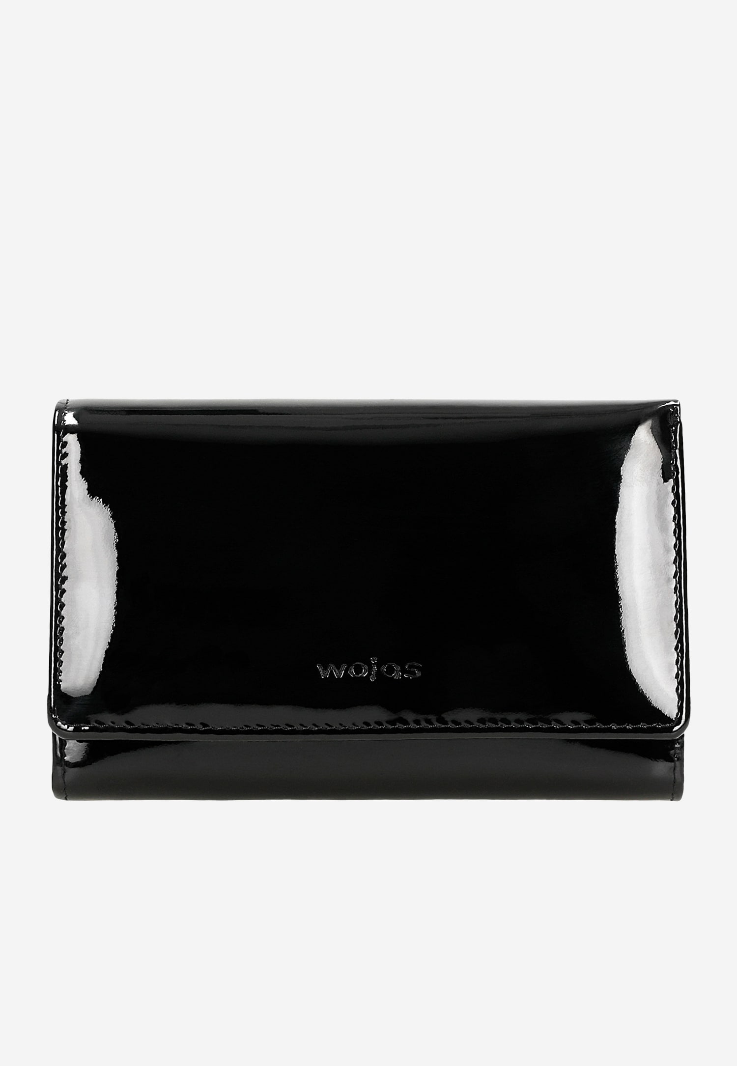 Czarny lakierowany portfel damski w średnim rozmiarze