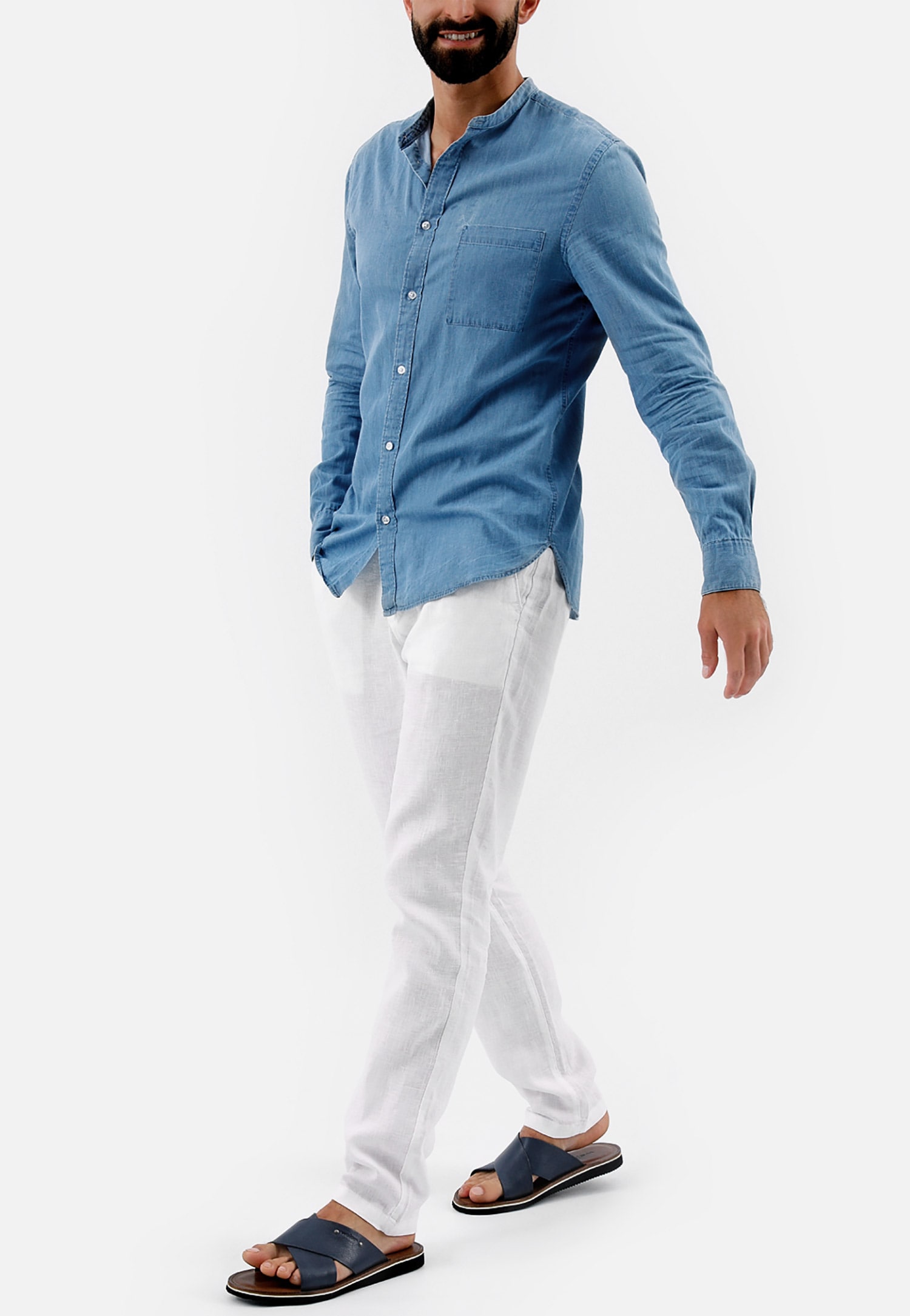 Granatowe męskie klapki ze skóry licowej