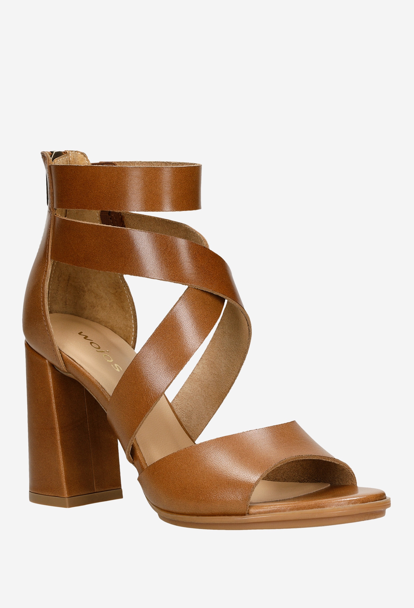 Beżowe sandały damskie na szerokim słupku