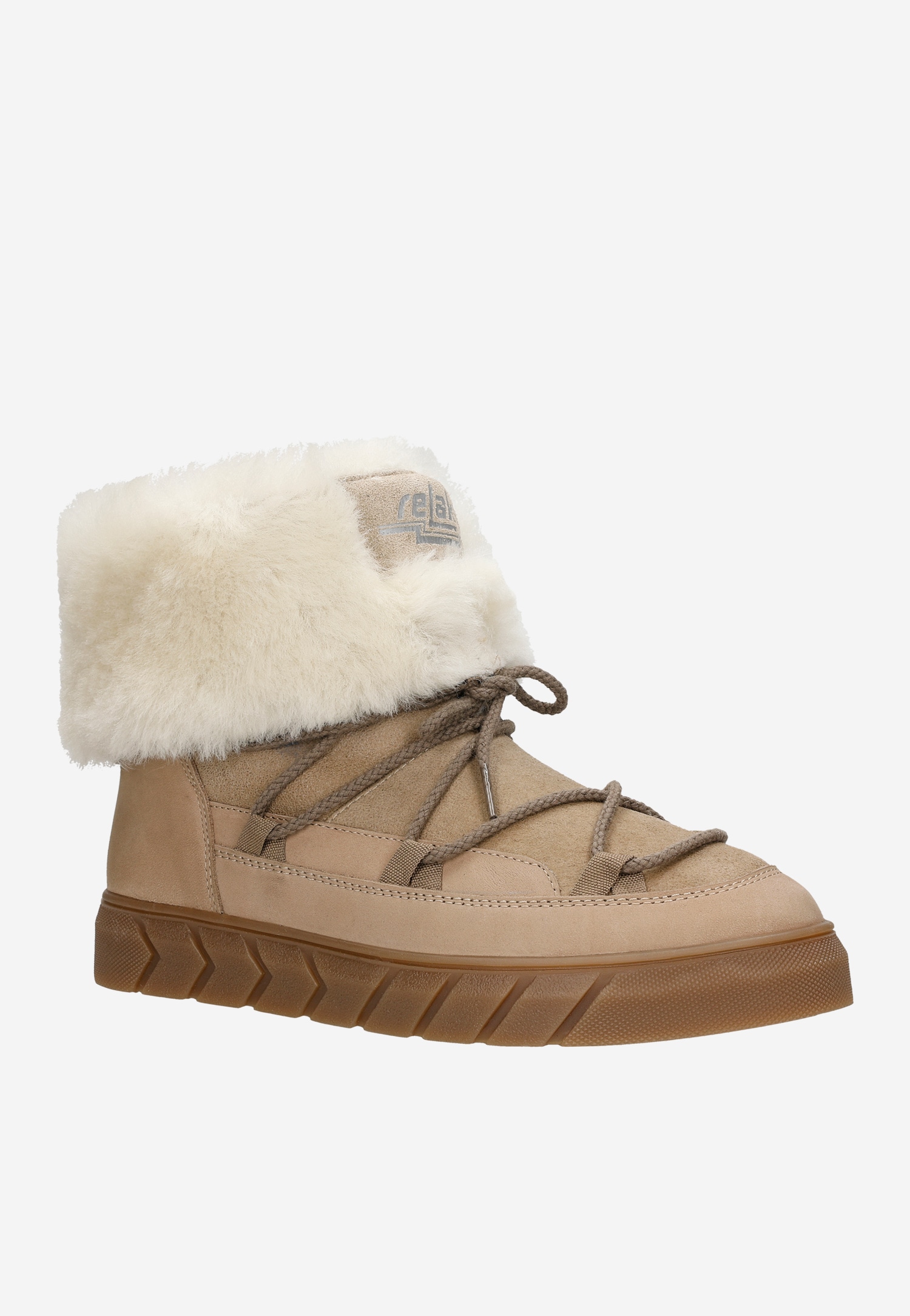 RELAKS beżowe Śniegowce damskie z wywijaną cholewką