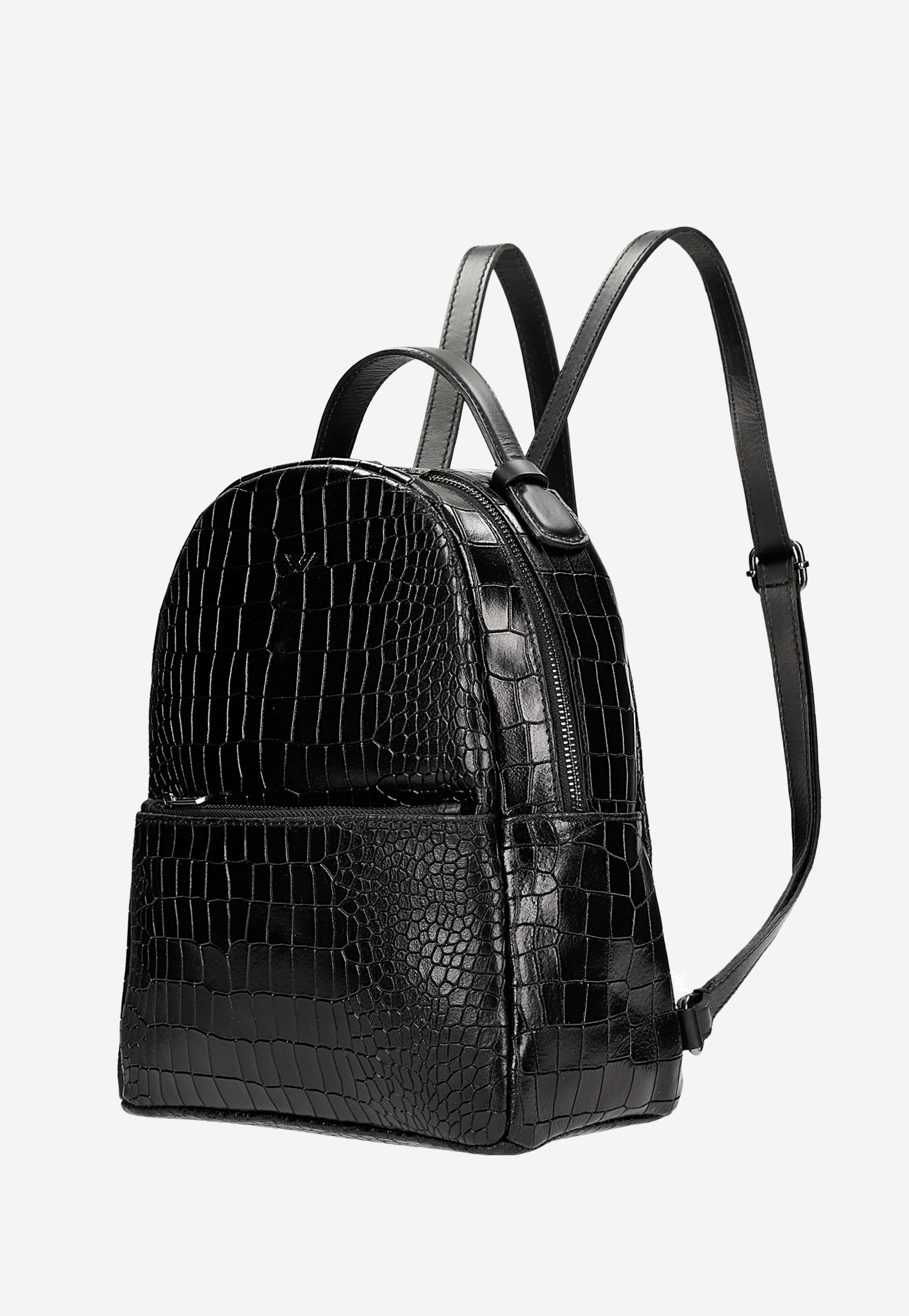 Czarny plecak damski z tłoczeniem w skórę krokodyla