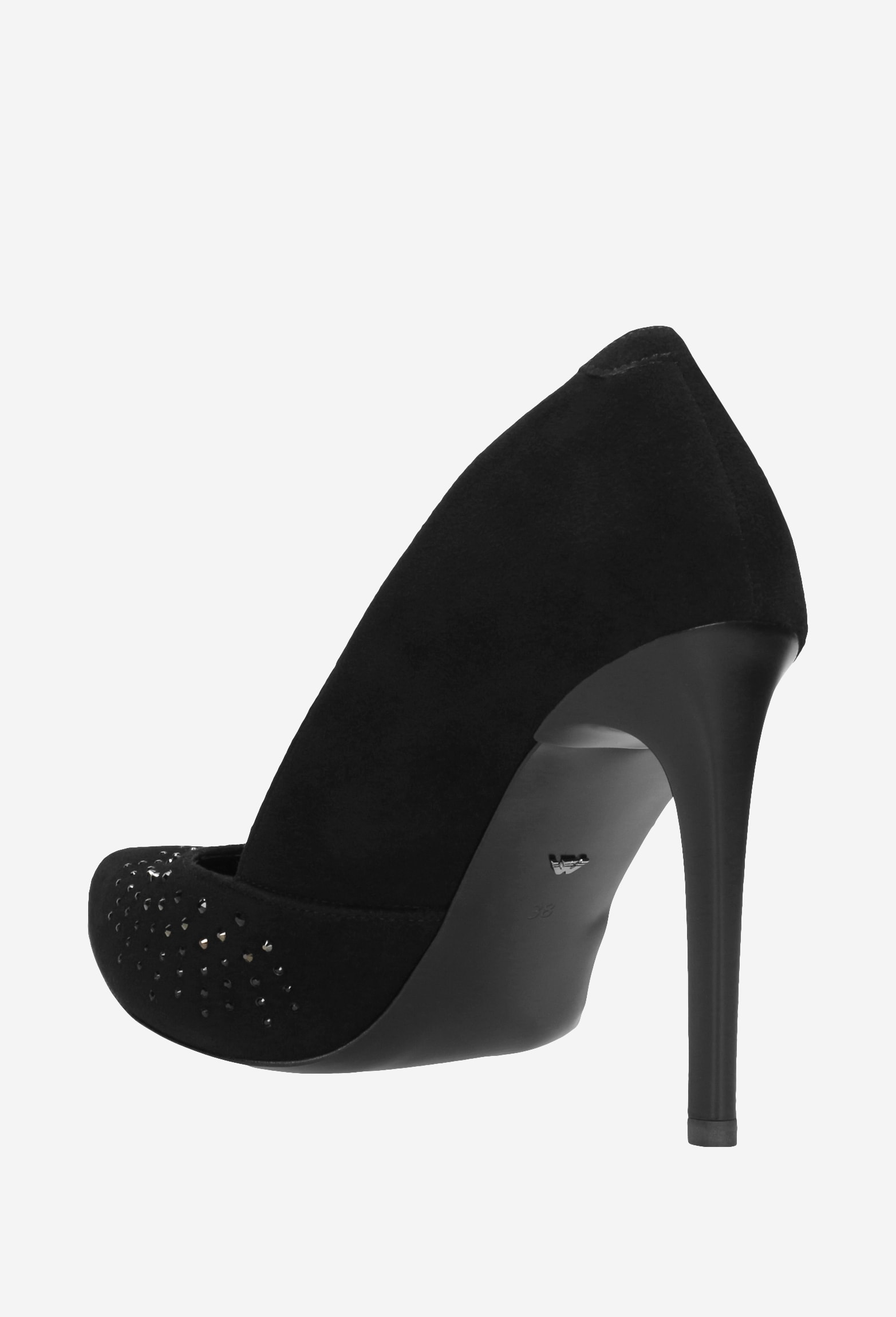 Czarne czółenka ze skóry welurowej z kryształkami