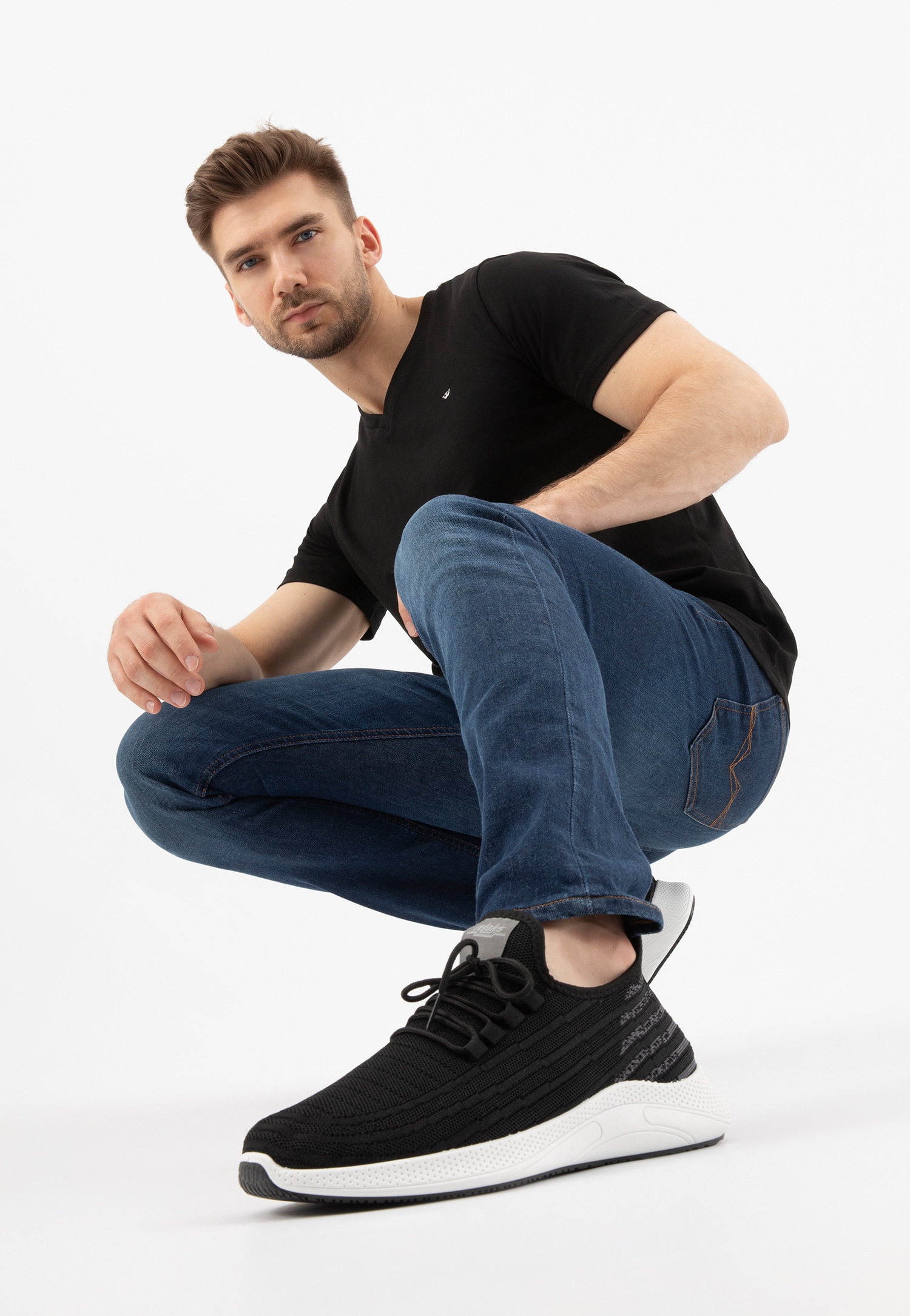 RELAKS granatowe wsuwane sneakersy męskie z zielonymi akcentami