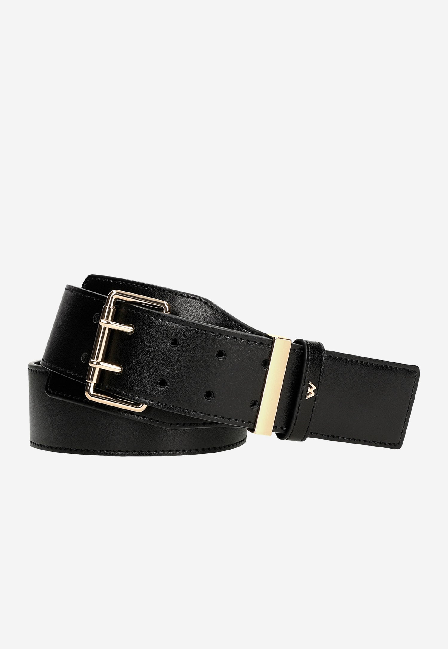 Czarny pasek damski z klamrą na podwójne zapięcie