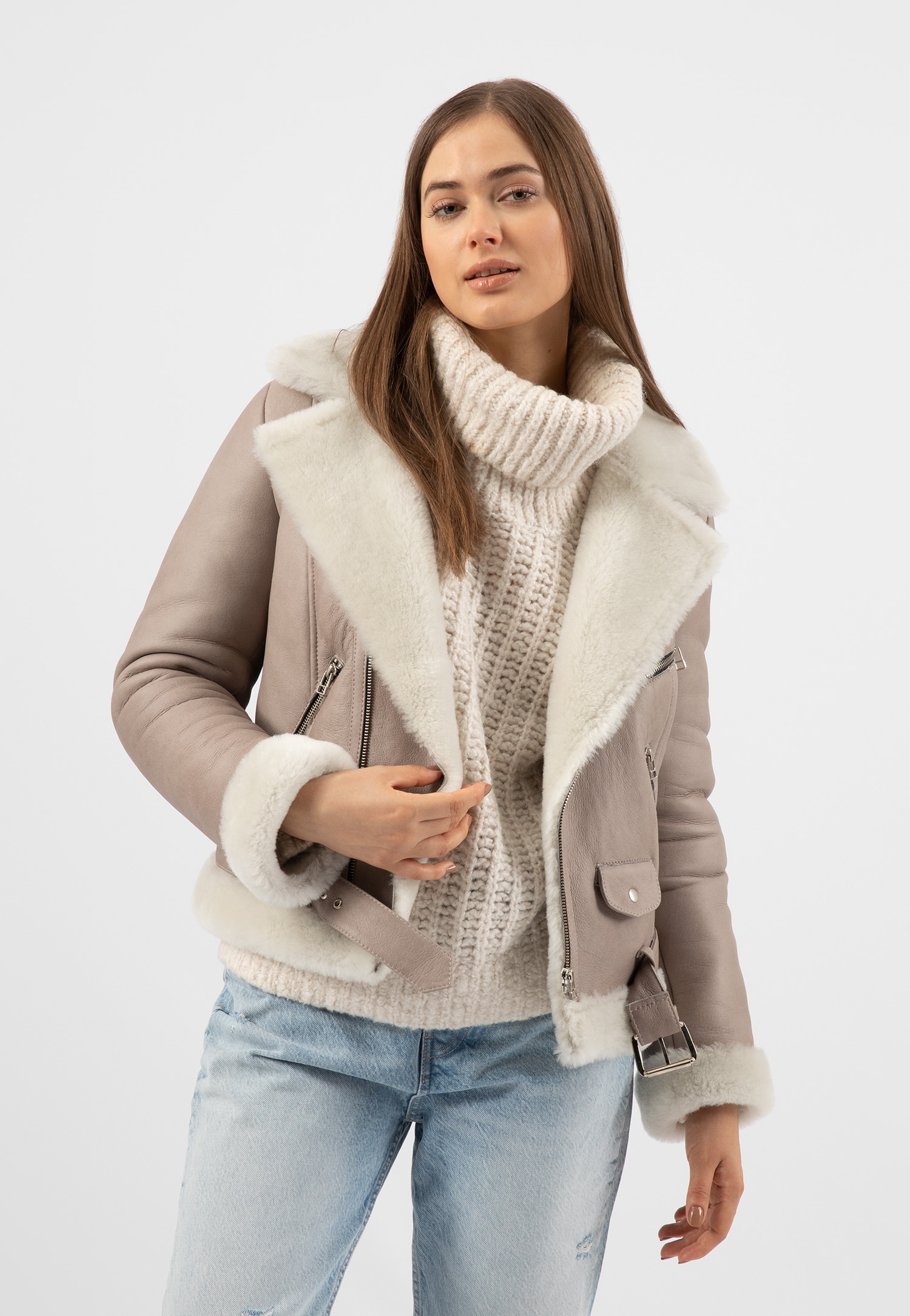 RELAKS beżowa kurtka damska kożuch