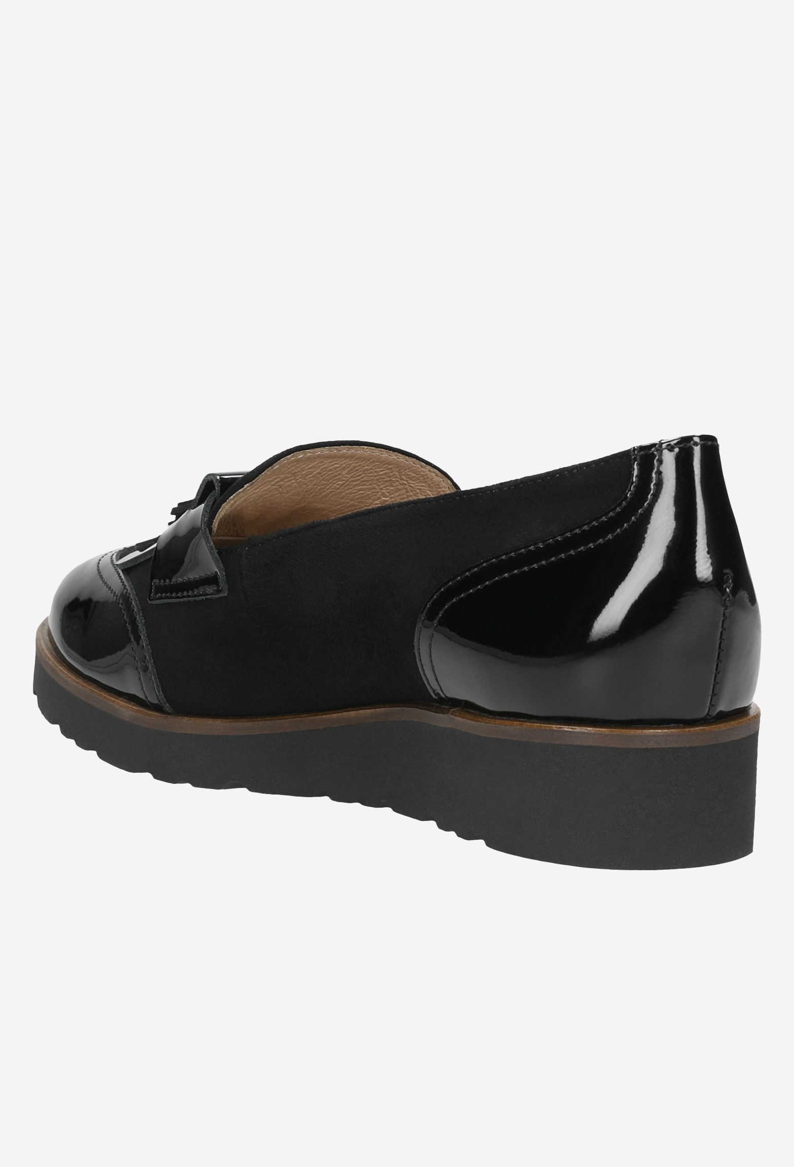 Czarne wsuwane półbuty damskie ze skóry lakierowanej