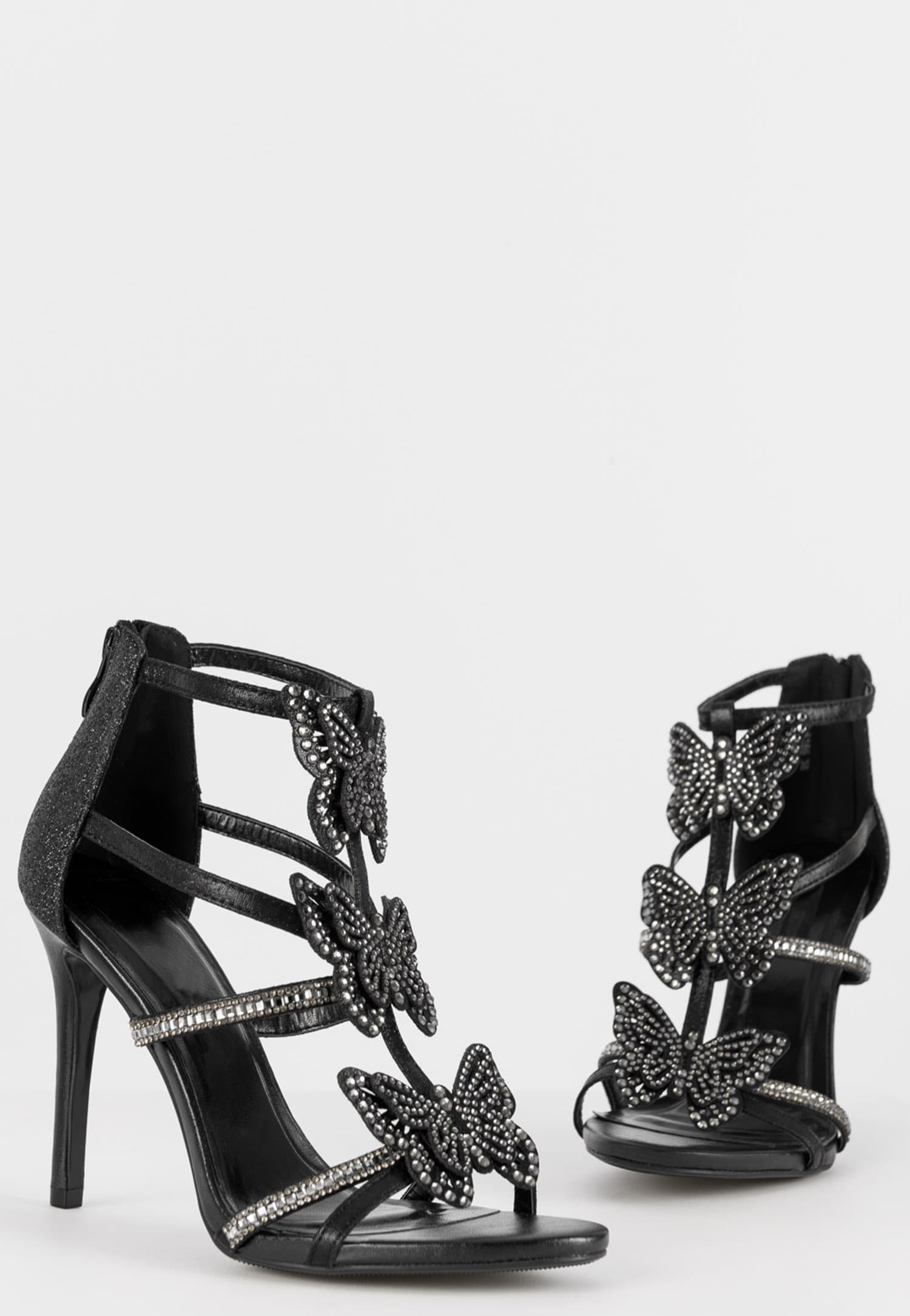 WJS czarne sandały damskie z motylkami