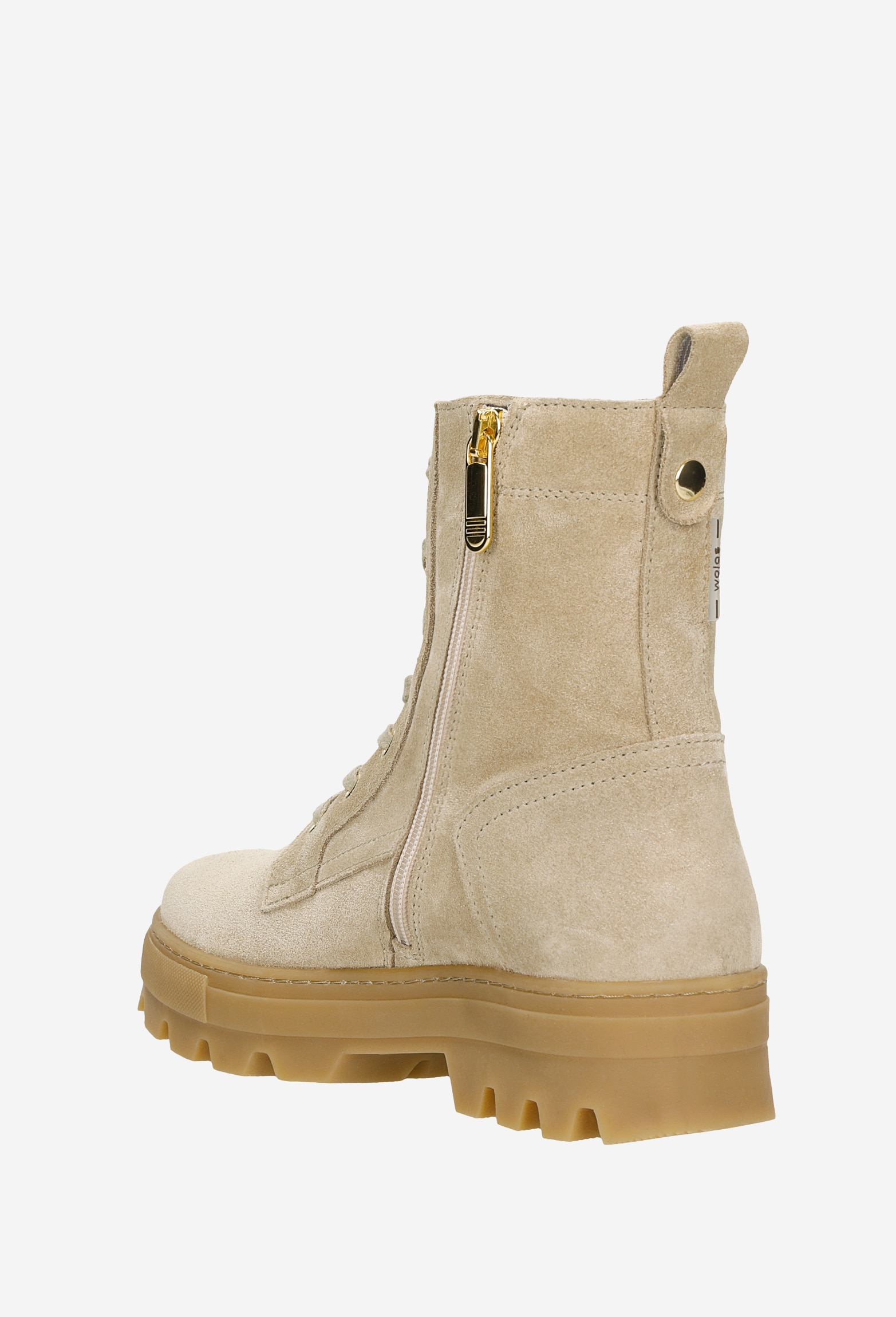 Beżowe trzewiki damskie z dwoiny welurowej na grubej podeszwie