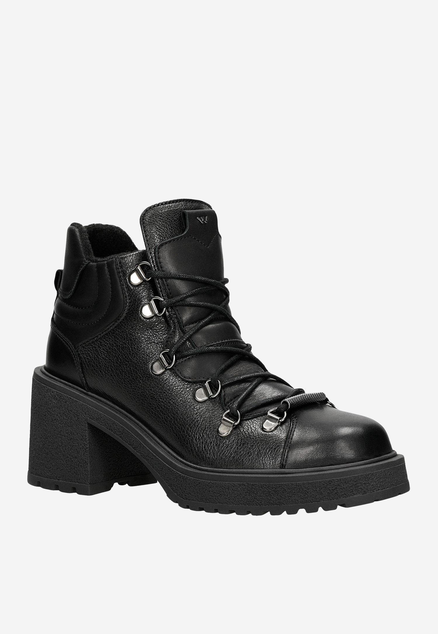 Czarne ocieplane bikery damskie na szerokim obcasie