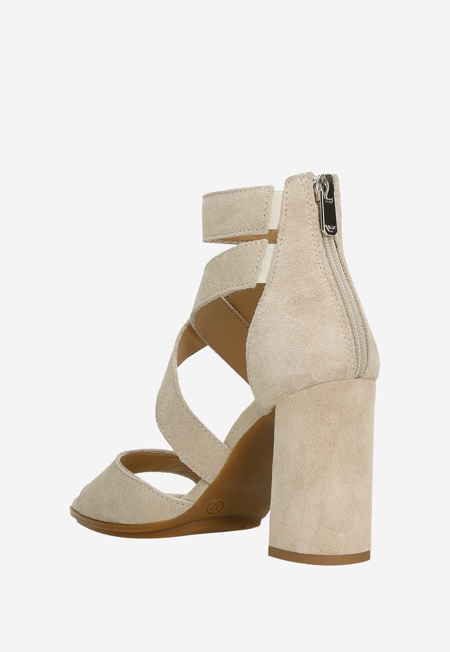 Beżowe sandały damskie na szerokim słupku