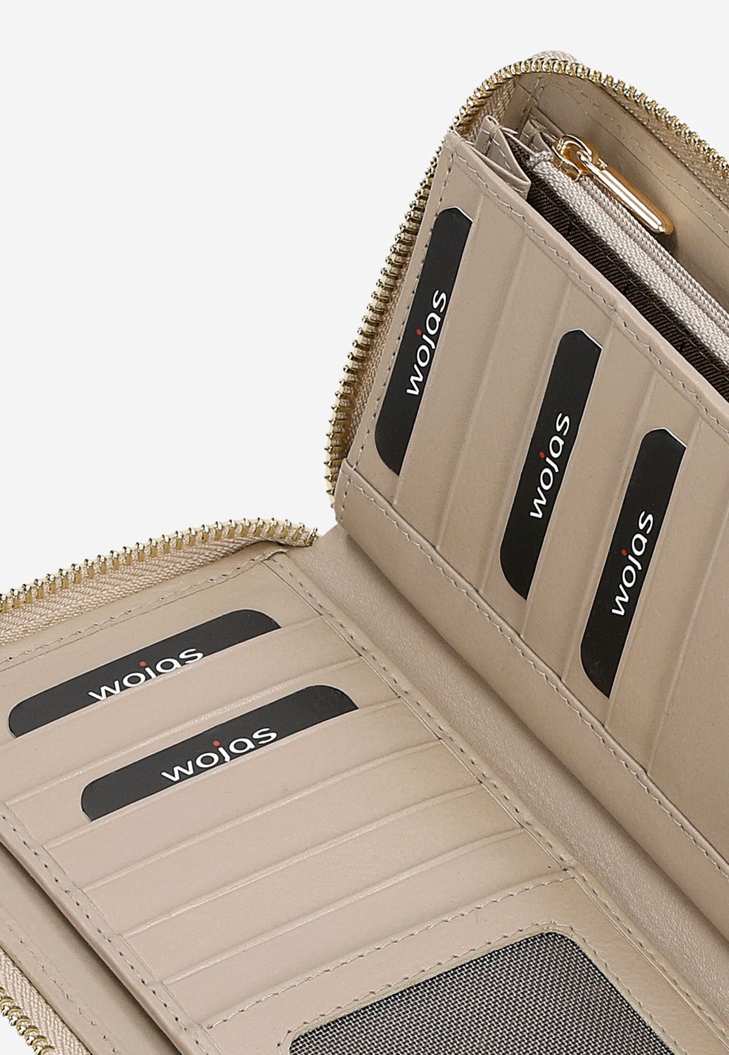 Duży beżowy portfel damski ze złotymi akcentami