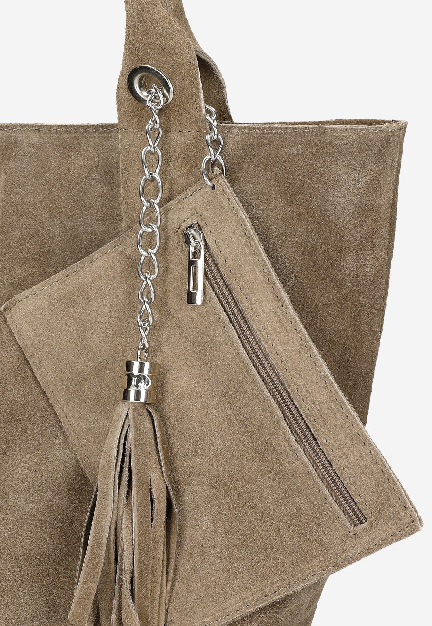 Duża shopperka damska z dwoiny welurowej