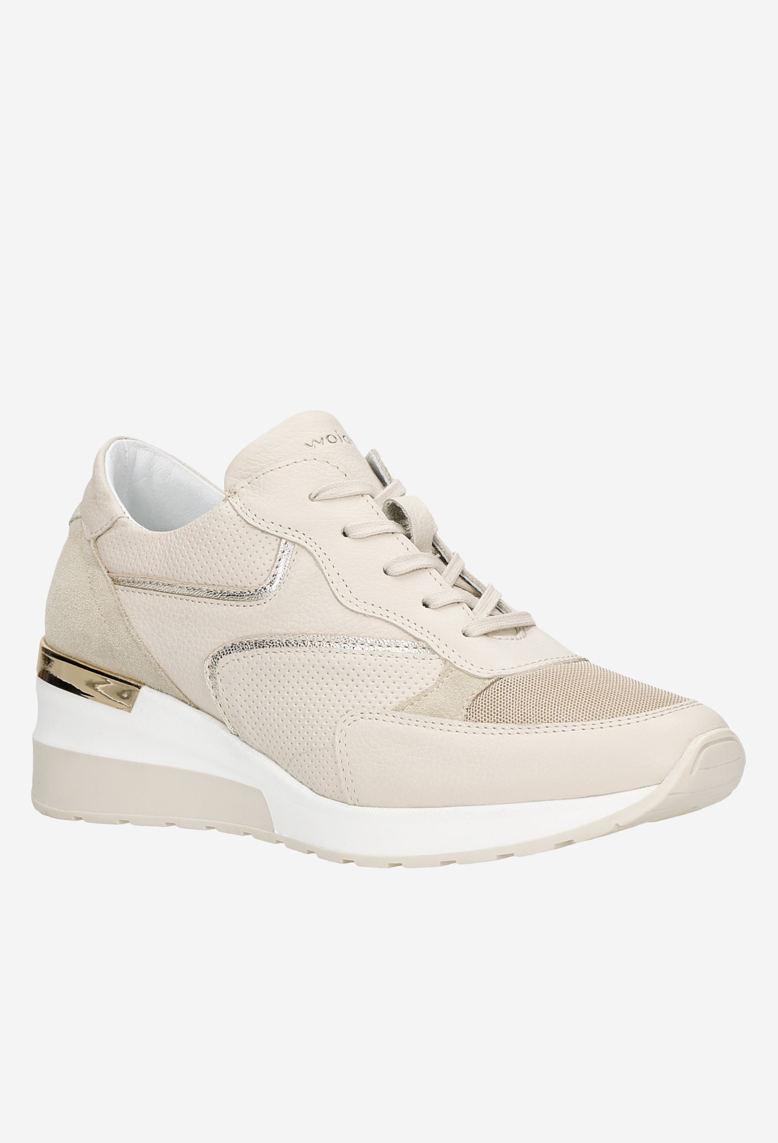 Beżowe sneakersy damskie ze złotymi elementami