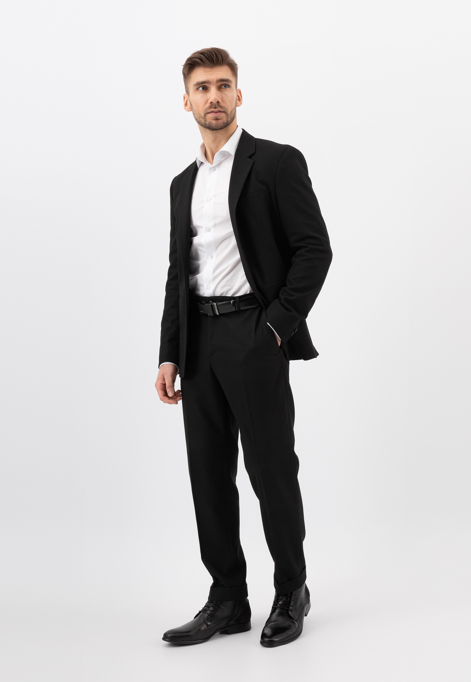 Czarne eleganckie trzewiki męskie ze skóry licowej