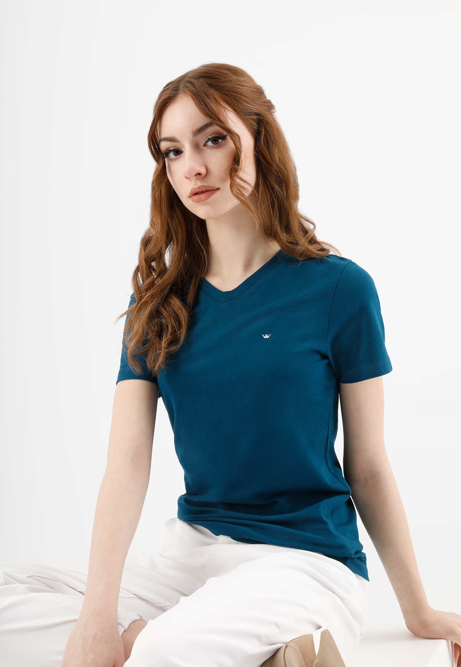 Jasnoniebieska bawełniana koszulka damska