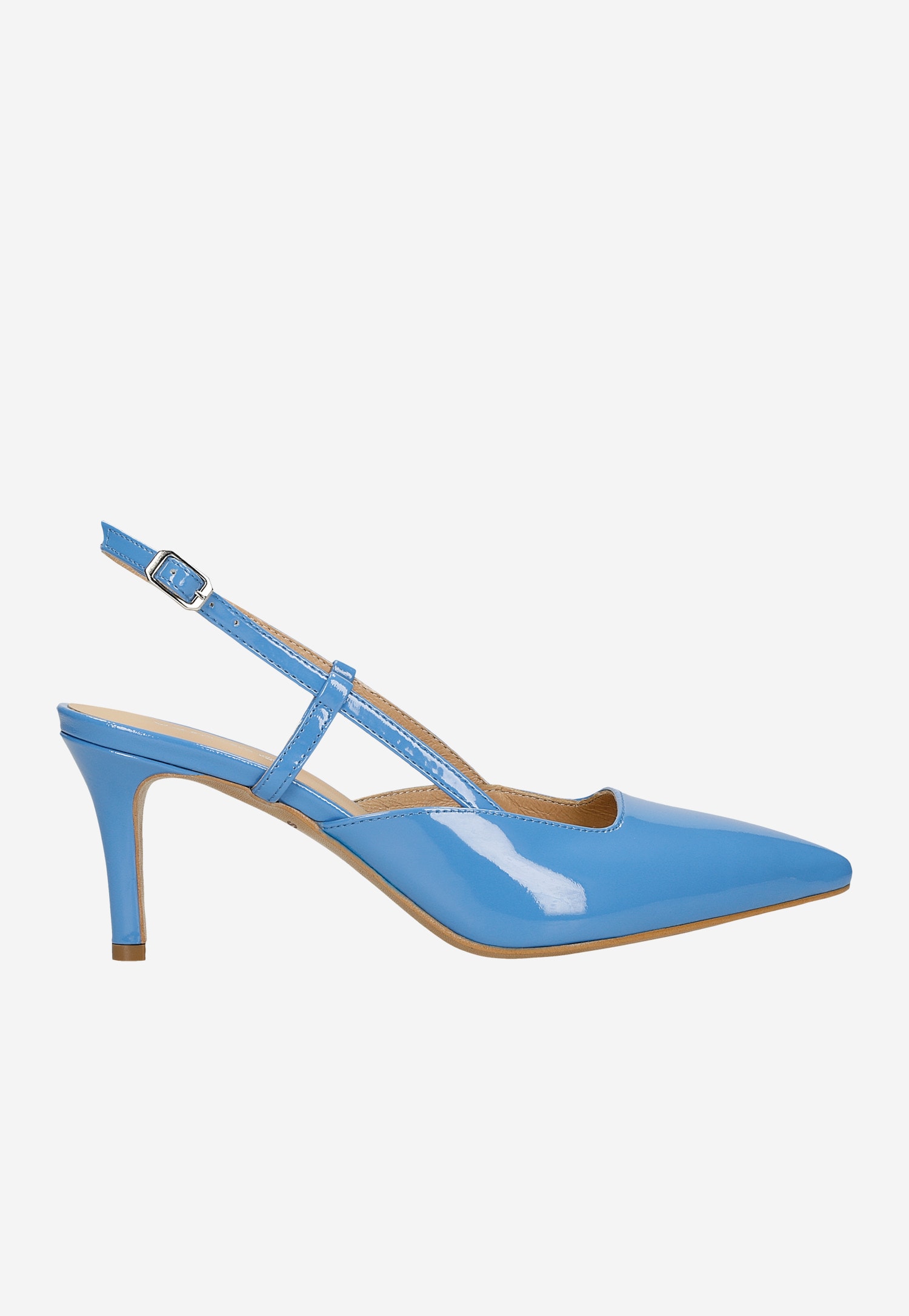 Różowe czółenka damskie z odkrytą piętą z lakierowanej skóry