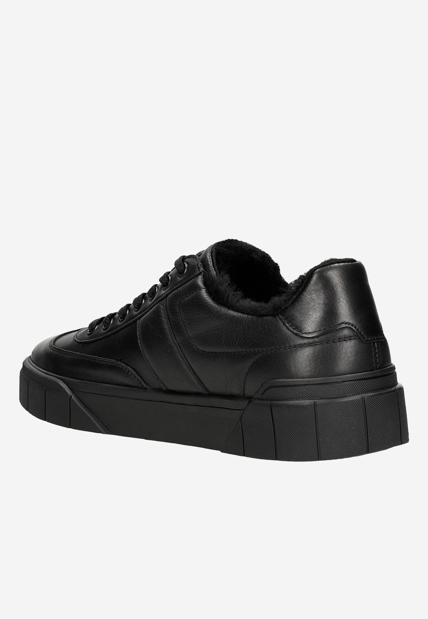 Czarne skórzane trampki męskie ocieplane futerkiem