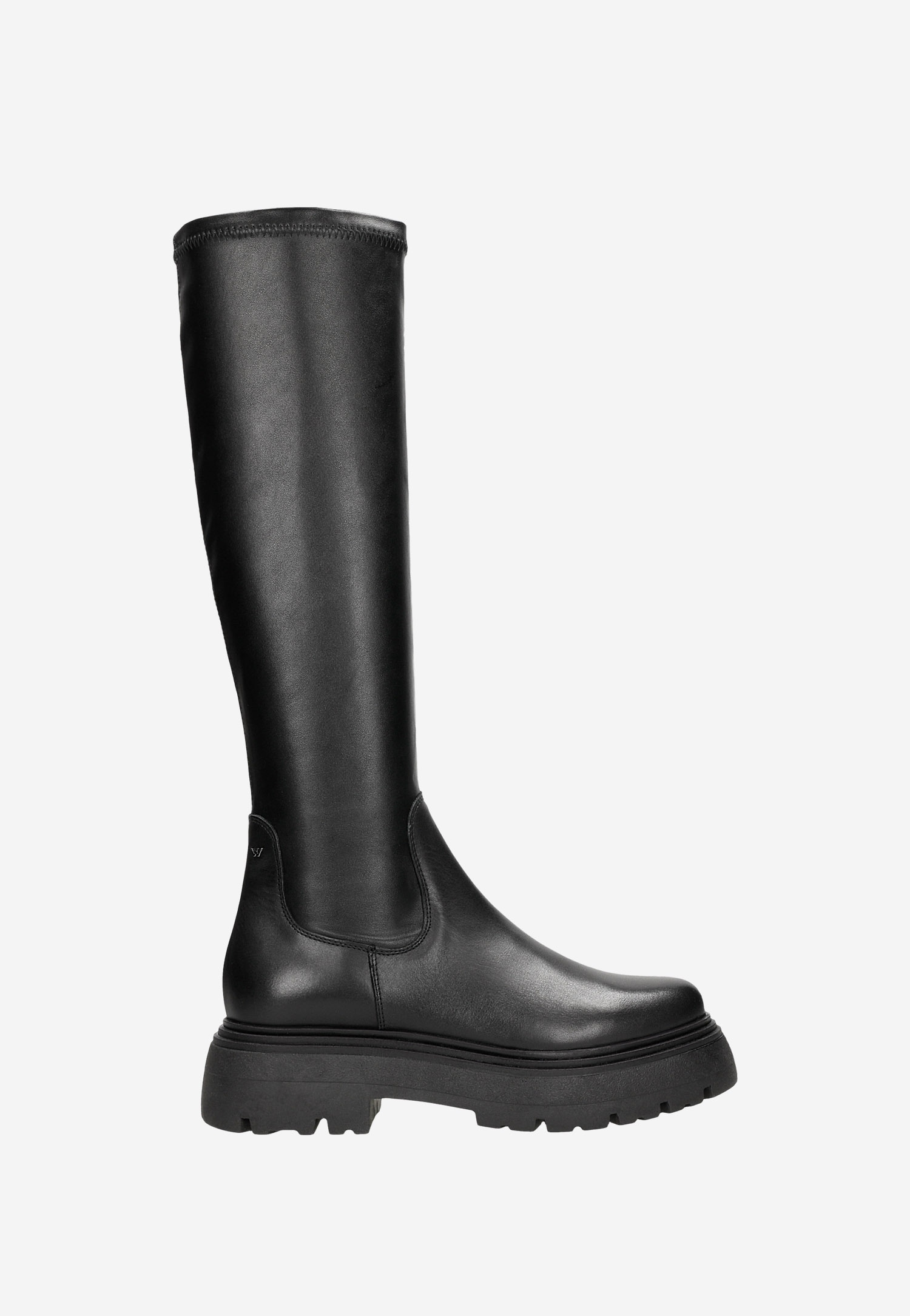 Czarne skórzane kozaki damskie na wysokiej podeszwie