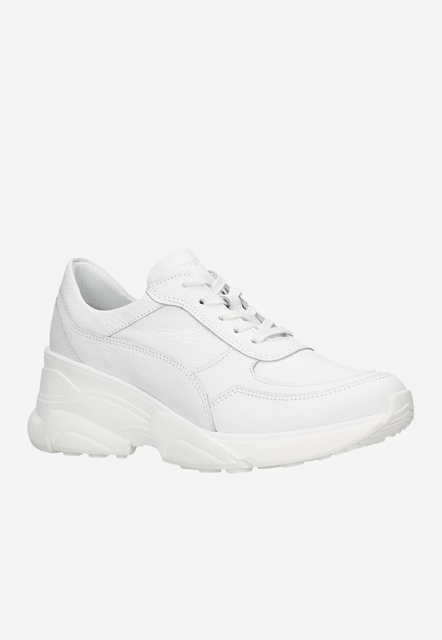 Beżowe skórzane sneakersy damskie na wysokiej podeszwie