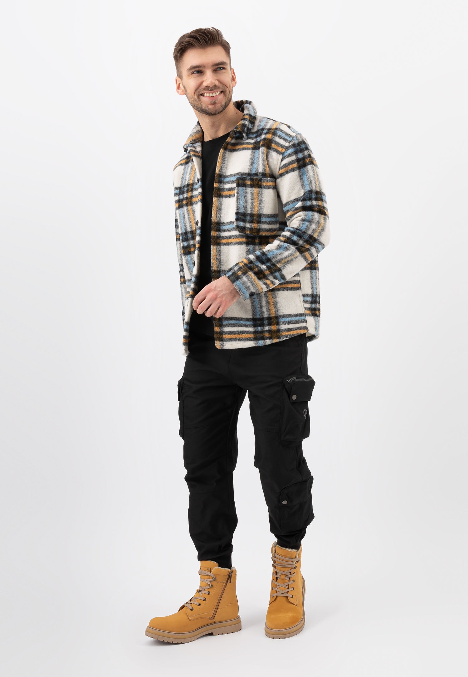 Brązowe męskie trzewiki typu bikery z ociepleniem