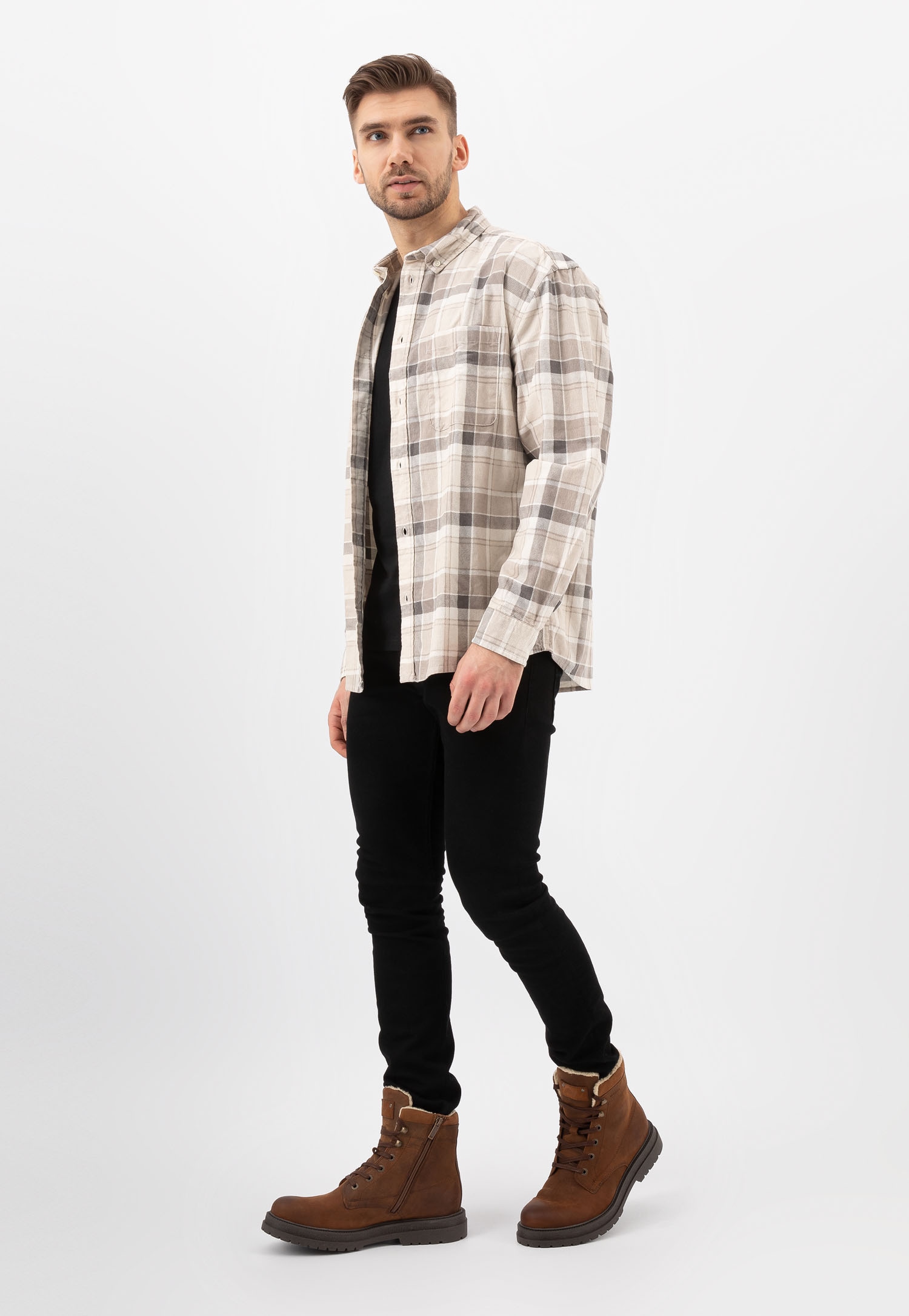 Brązowe męskie trzewiki typu bikery z ociepleniem