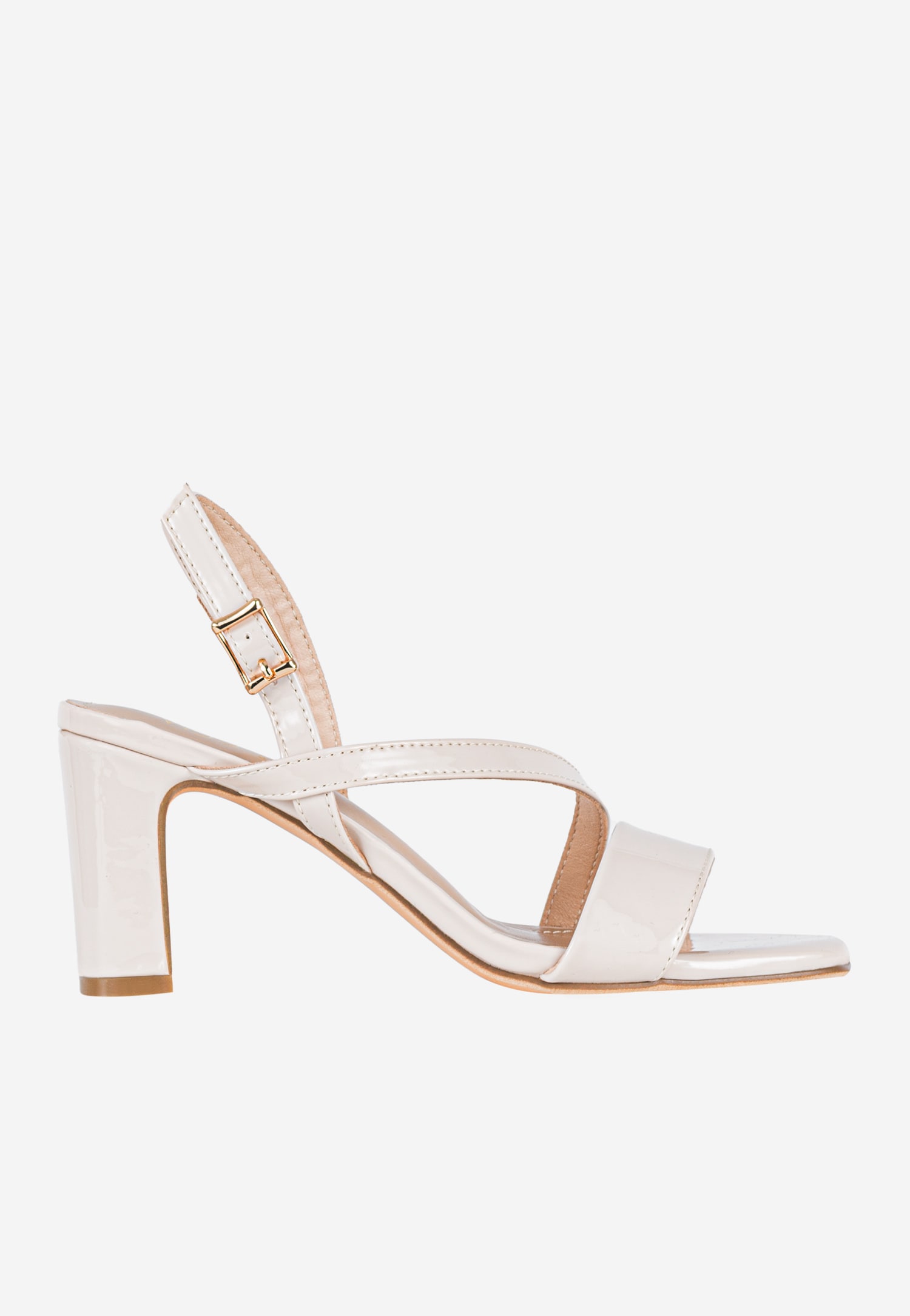 WJS czarne lakierowane sandały damskie na szerokim obcasie