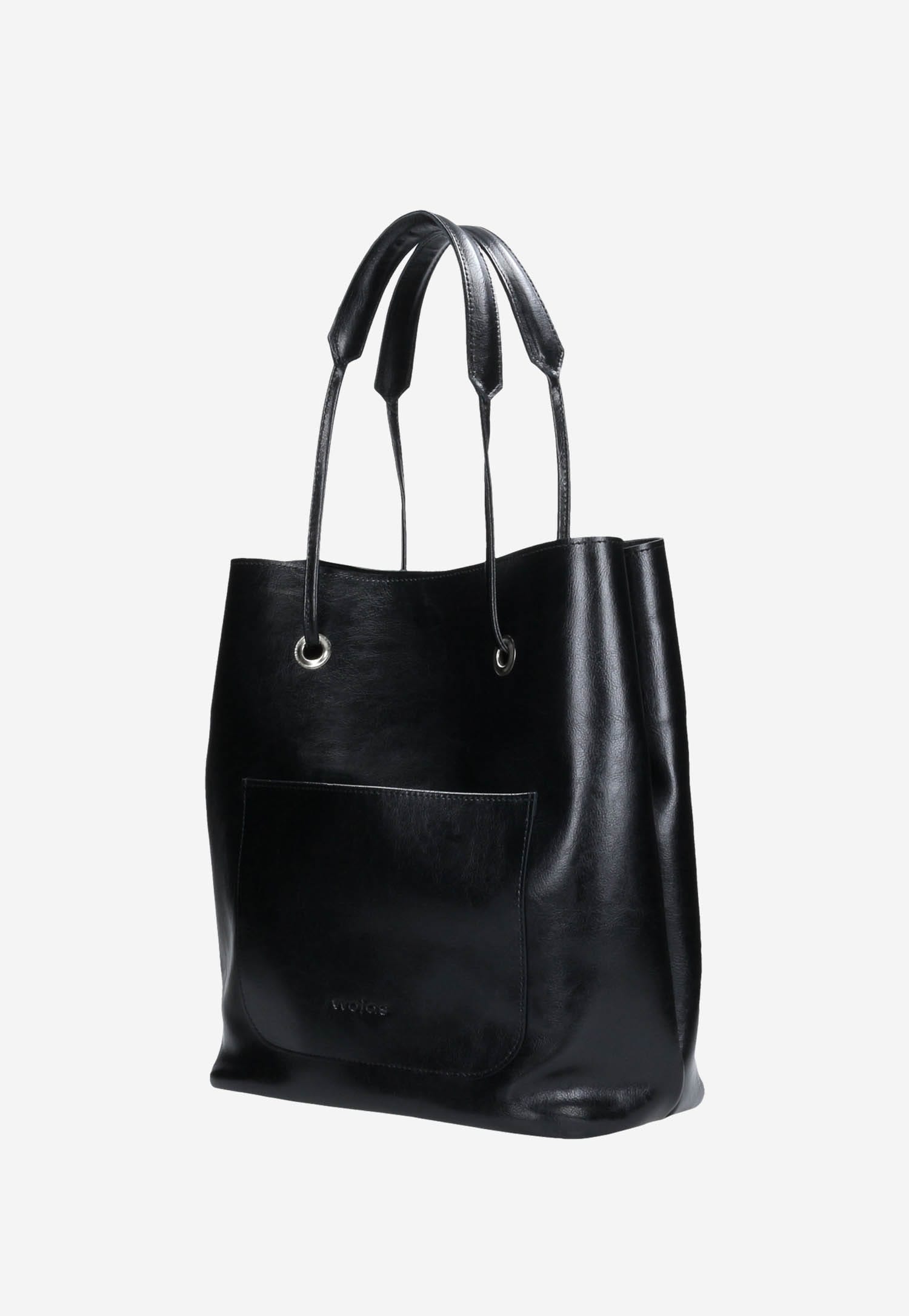 Brązowa duża torebka damska z zewnetrzną kieszenią