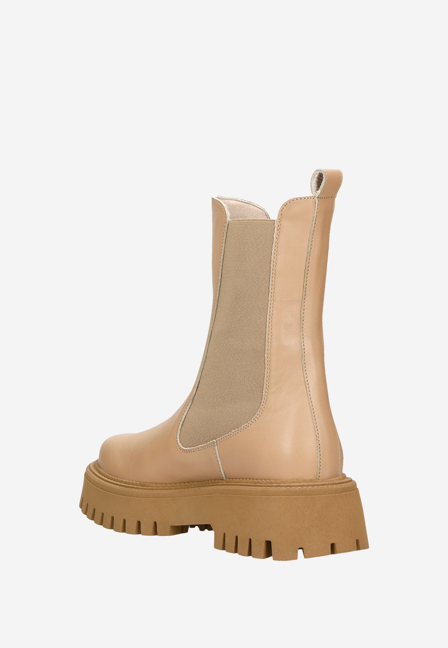 Beżowe wysokie sztyblety damskie ze skóry licowej