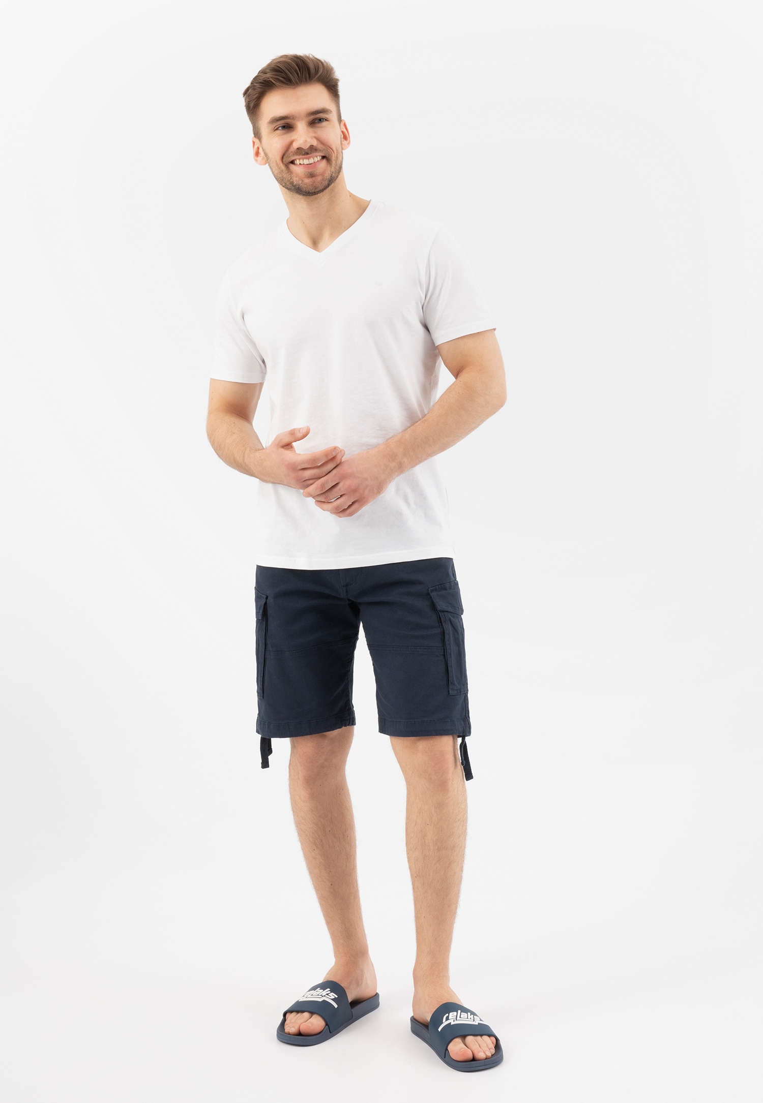 RELAKS granatowe klapki męskie z białym logo