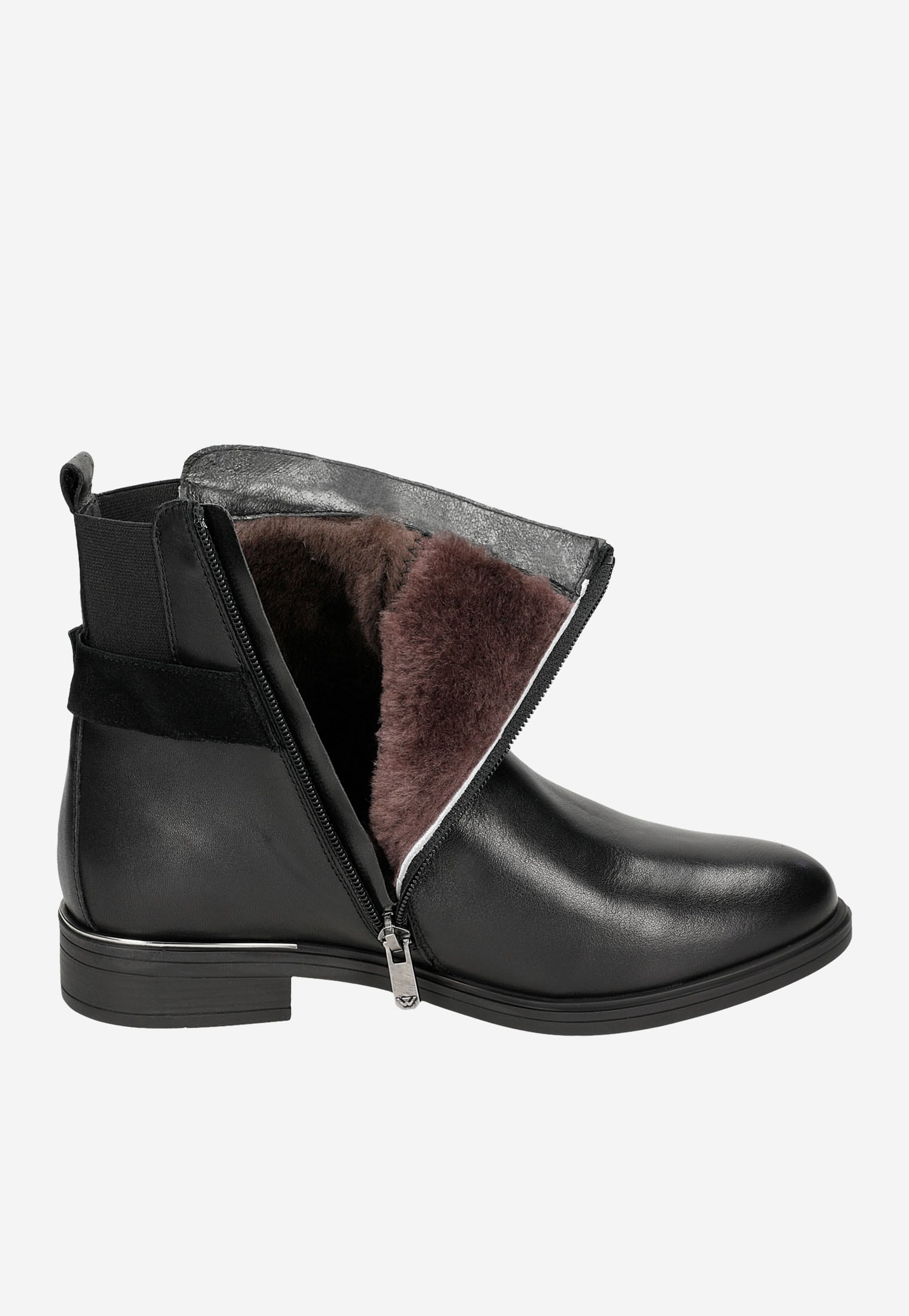 Czarne botki damskie ocieplane skórą owczą