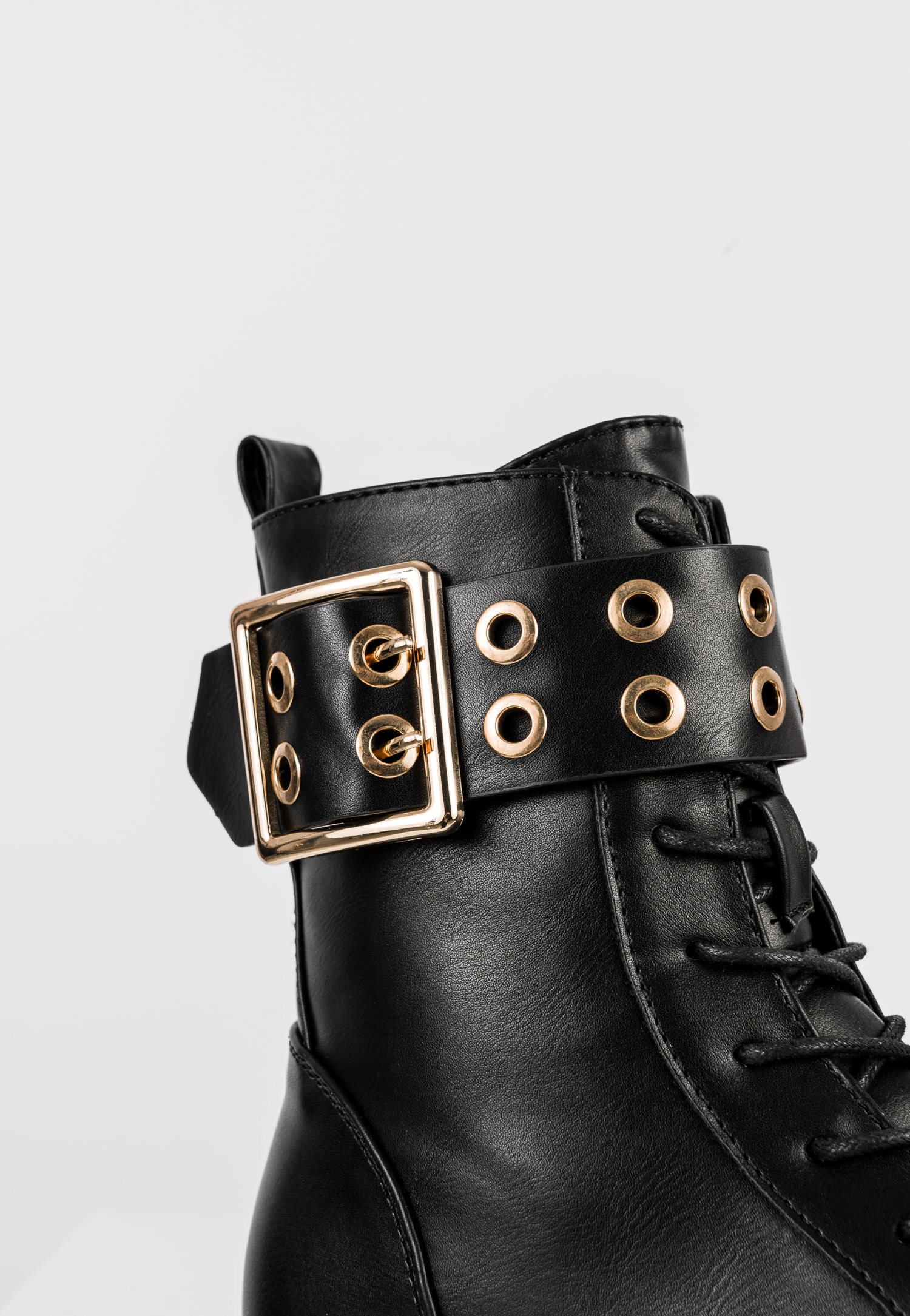 WJS czarne trzewiki damskie z ozdobną klamrą