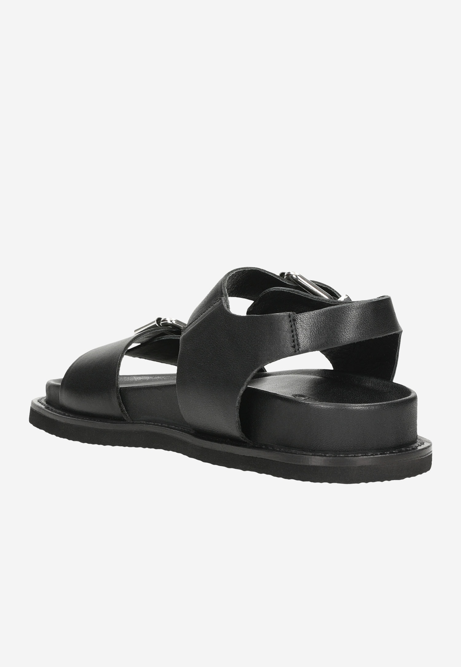 Czarne skórzane sandały damskie ze srebrnymi klamrami