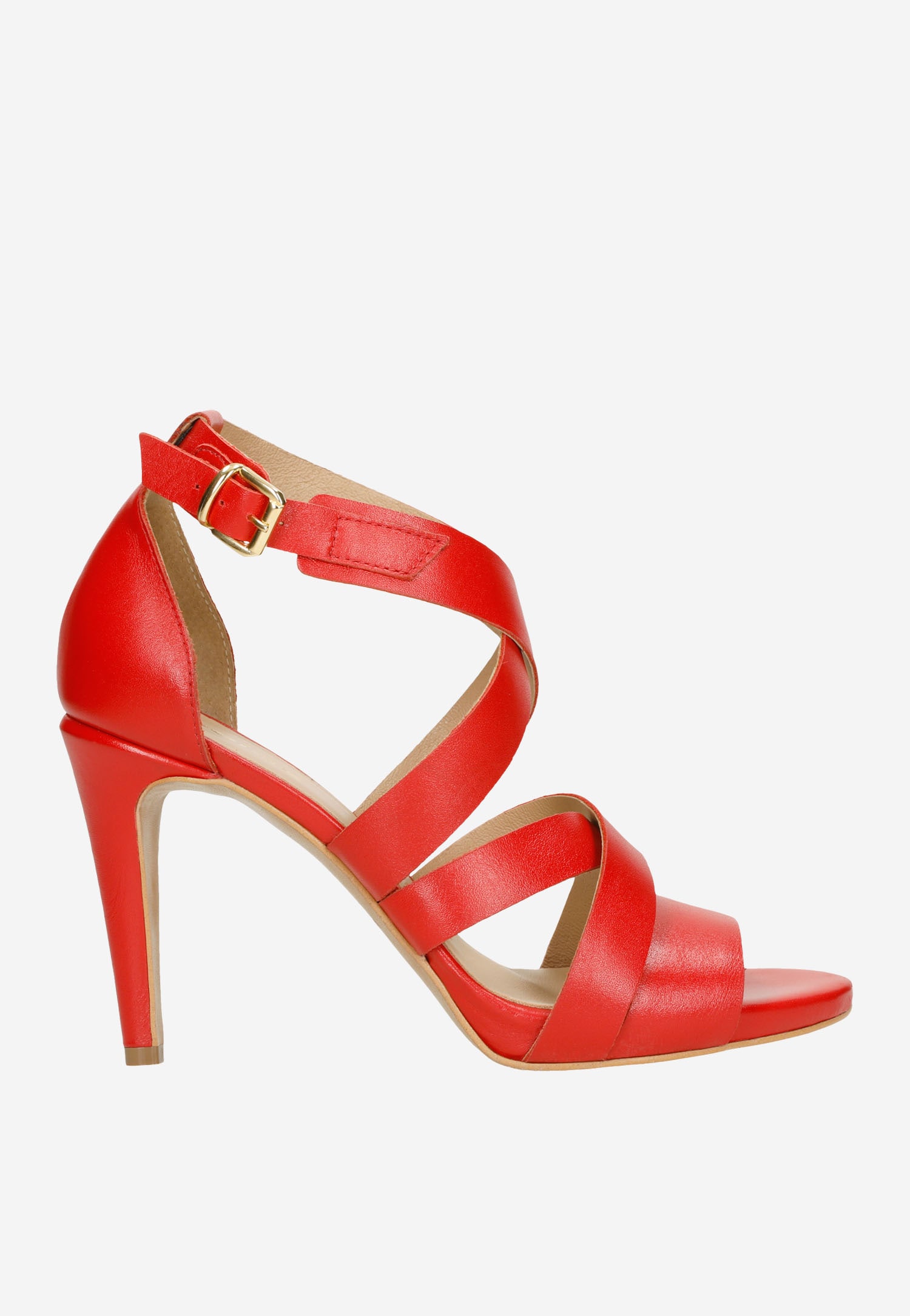 Oryginalne beżowe sandały na szpilce ze srebrnymi przetarciami