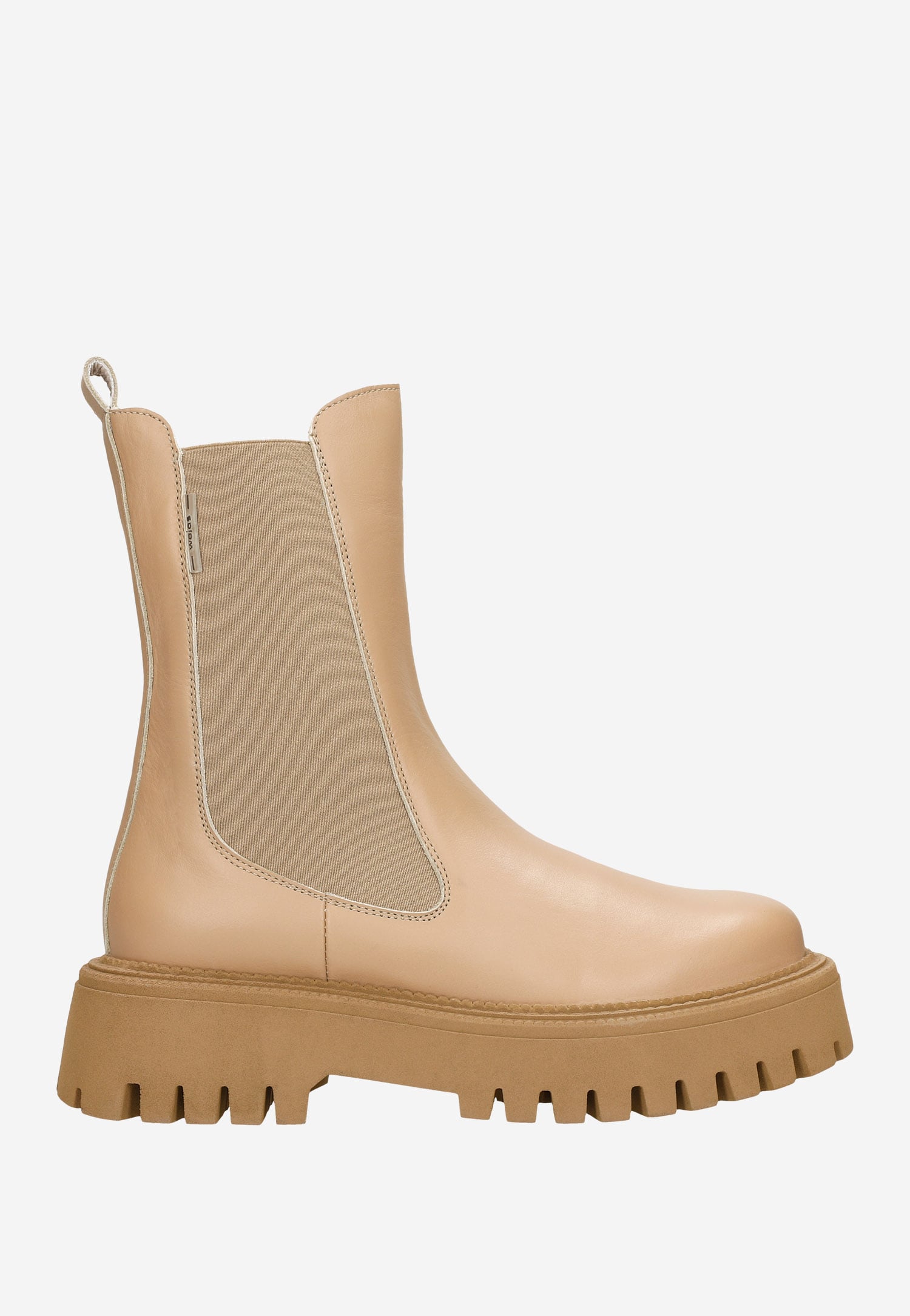 Beżowe wysokie sztyblety damskie ze skóry licowej